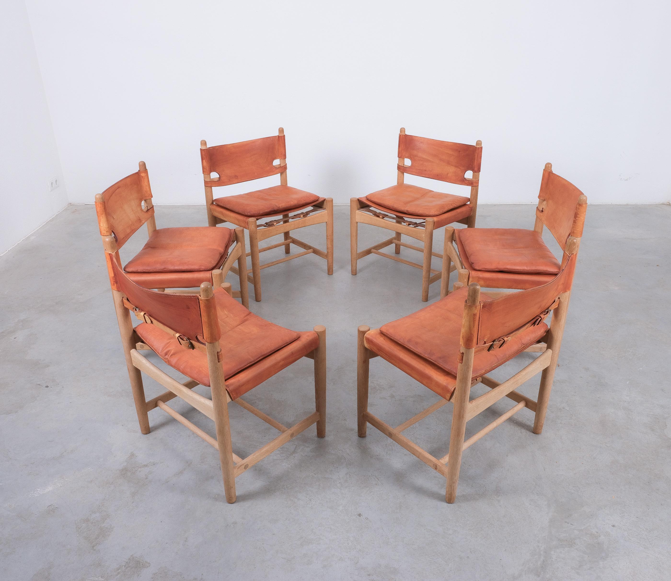 Børge Mogensen mod. 3238 Dining Oak Leather Chairs Denmark, 1970 For Sale 4