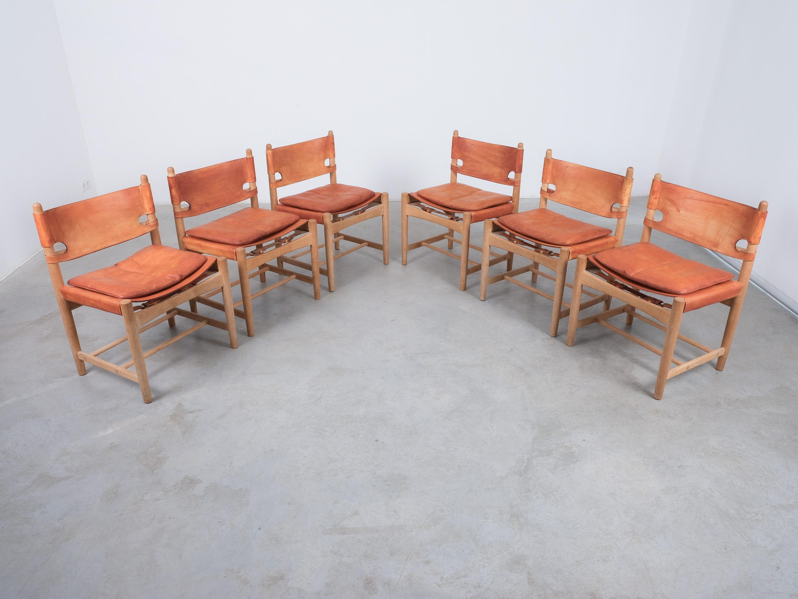 Børge Mogensen mod. 3238 Dining Oak Leder Stühle Dänemark, 1970 (Moderne der Mitte des Jahrhunderts) im Angebot