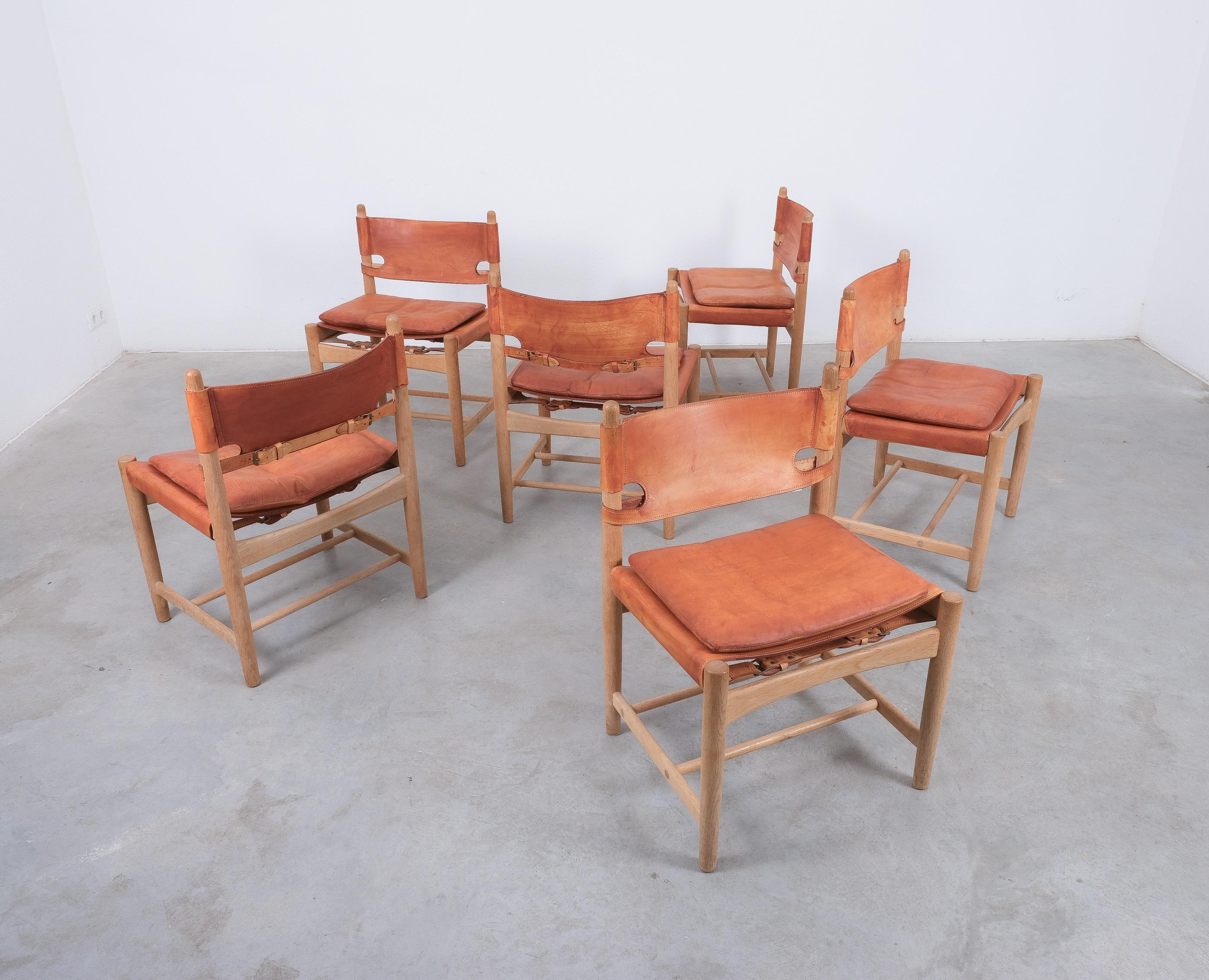 Børge Mogensen mod. 3238 Dining Oak Leather Chairs Denmark, 1970 For Sale 2