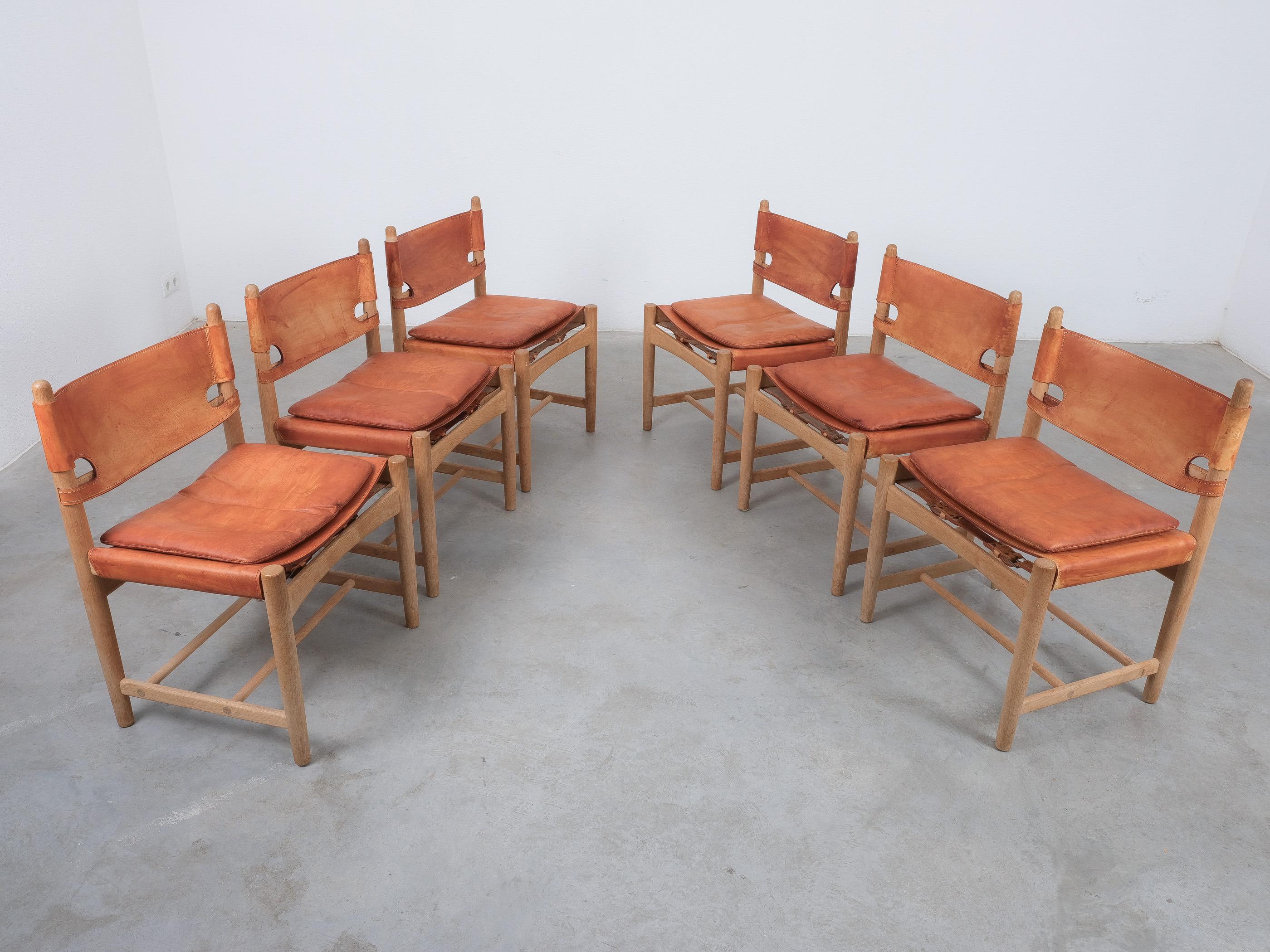 Børge Mogensen mod. 3238 Dining Oak Leder Stühle Dänemark, 1970 im Angebot 3