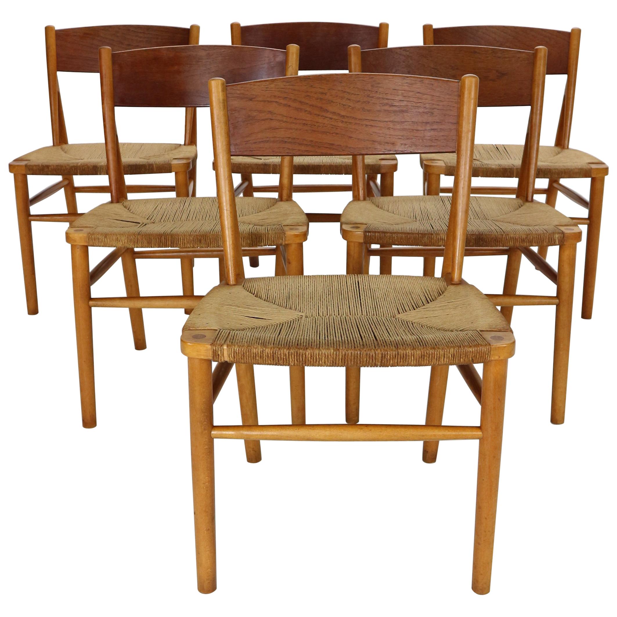 Børge Mogensen ‘Model 157’ Set of 6 Dinning Room Chairs for Søborg Møbler, 1950