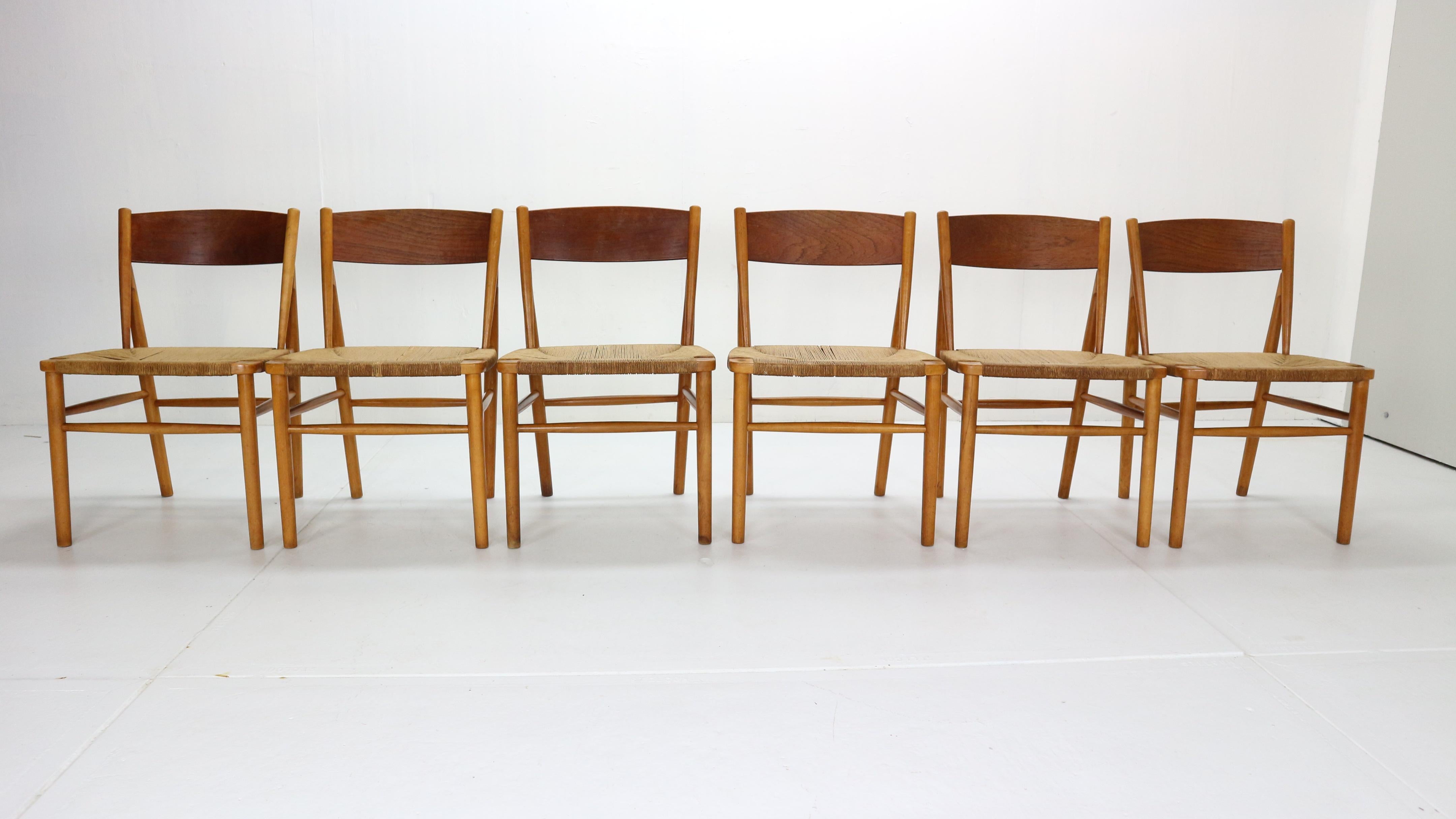 Scandinavian Modern Børge Mogensen ‘Model 157’ Set of 6 Dinning Room Chairs for Søborg Møbler, 1950
