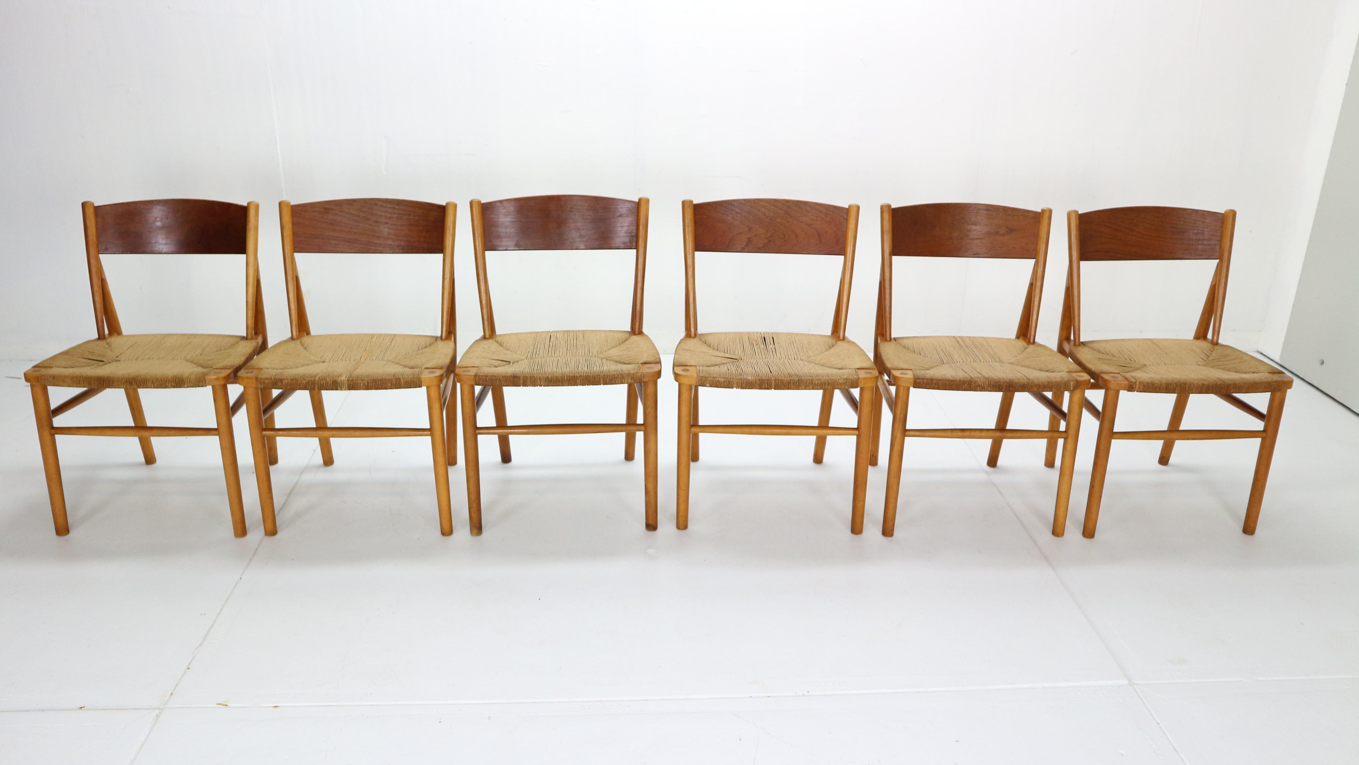 Danish Børge Mogensen ‘Model 157’ Set of 6 Dinning Room Chairs for Søborg Møbler, 1950