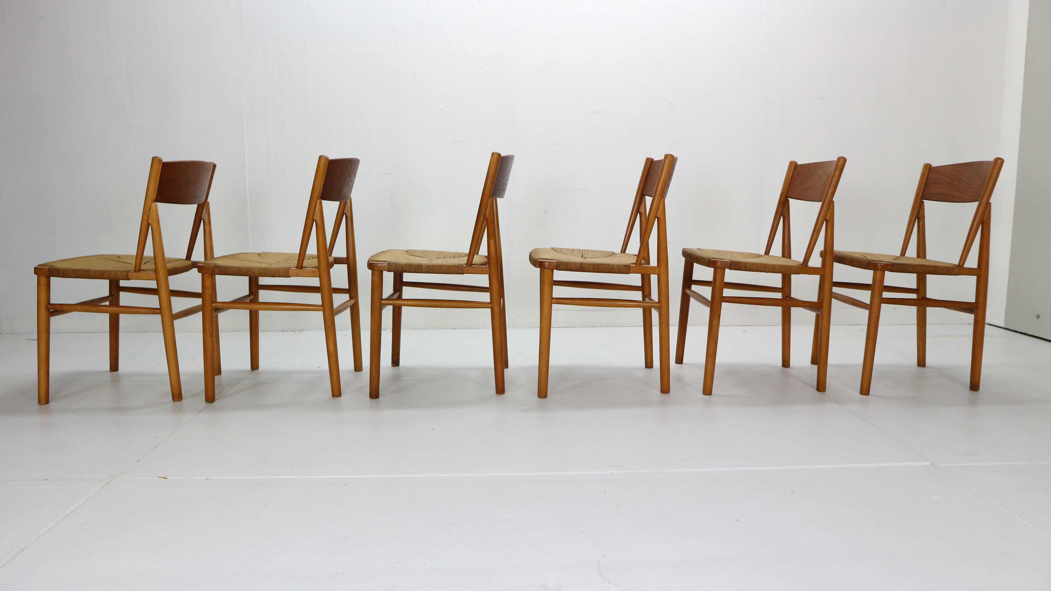 Børge Mogensen ‘Model 157’ Set of 6 Dinning Room Chairs for Søborg Møbler, 1950 In Good Condition In The Hague, NL