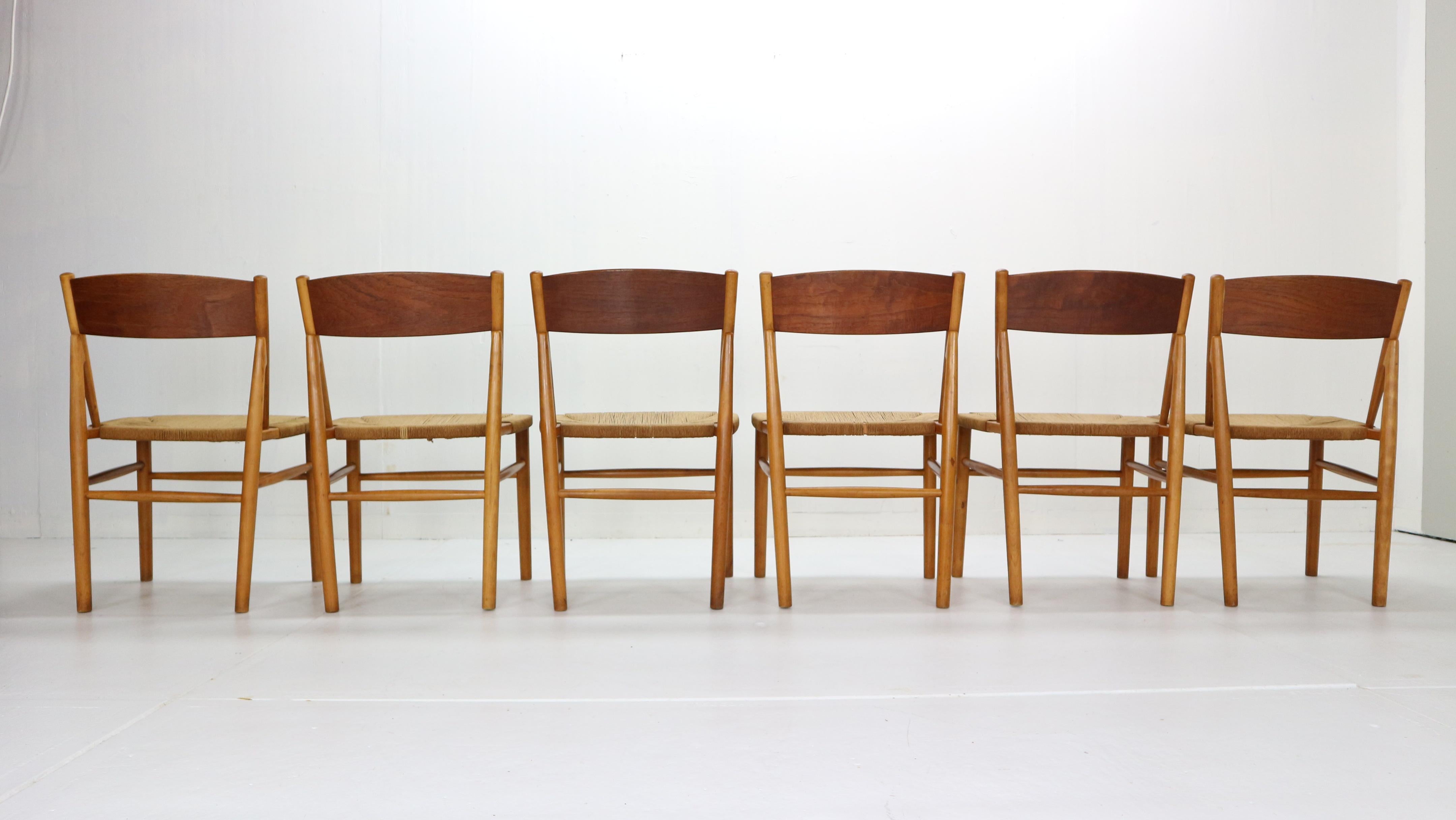 Mid-20th Century Børge Mogensen ‘Model 157’ Set of 6 Dinning Room Chairs for Søborg Møbler, 1950