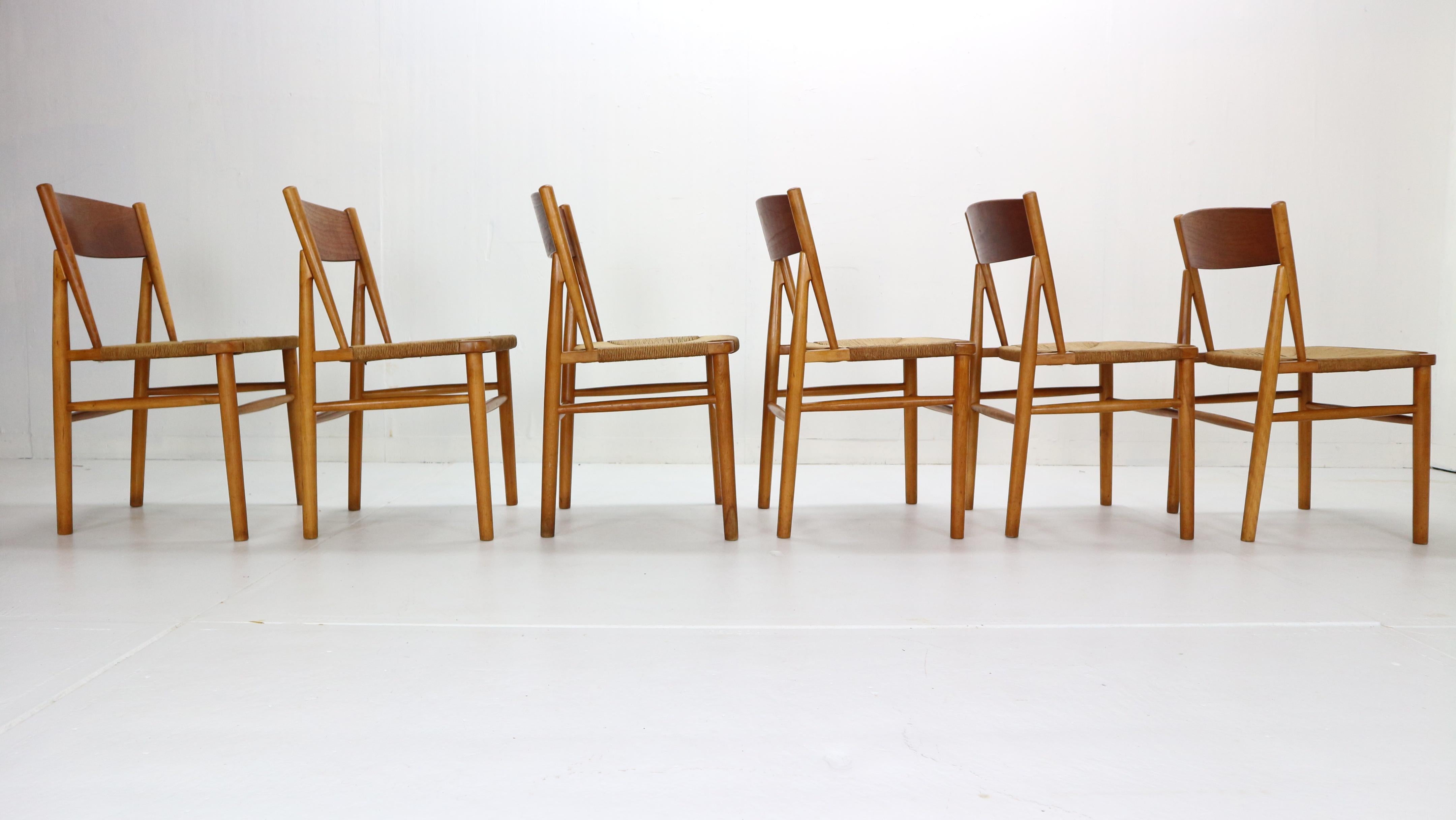 Teak Børge Mogensen ‘Model 157’ Set of 6 Dinning Room Chairs for Søborg Møbler, 1950