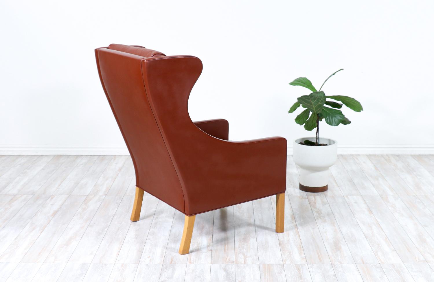 Danish Børge Mogensen Model-2204 Cognac Leather Wing Chair for Fredericia Stolefabrik For Sale