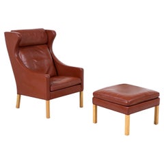 Børge Mogensen Model-2204 Cognac Leather Wing Chair for Fredericia Stolefabrik