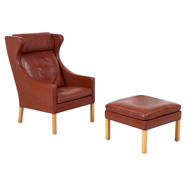 Børge Mogensen Model-2204 Cognac Leather Wing Chair for Fredericia Stolefabrik For Sale