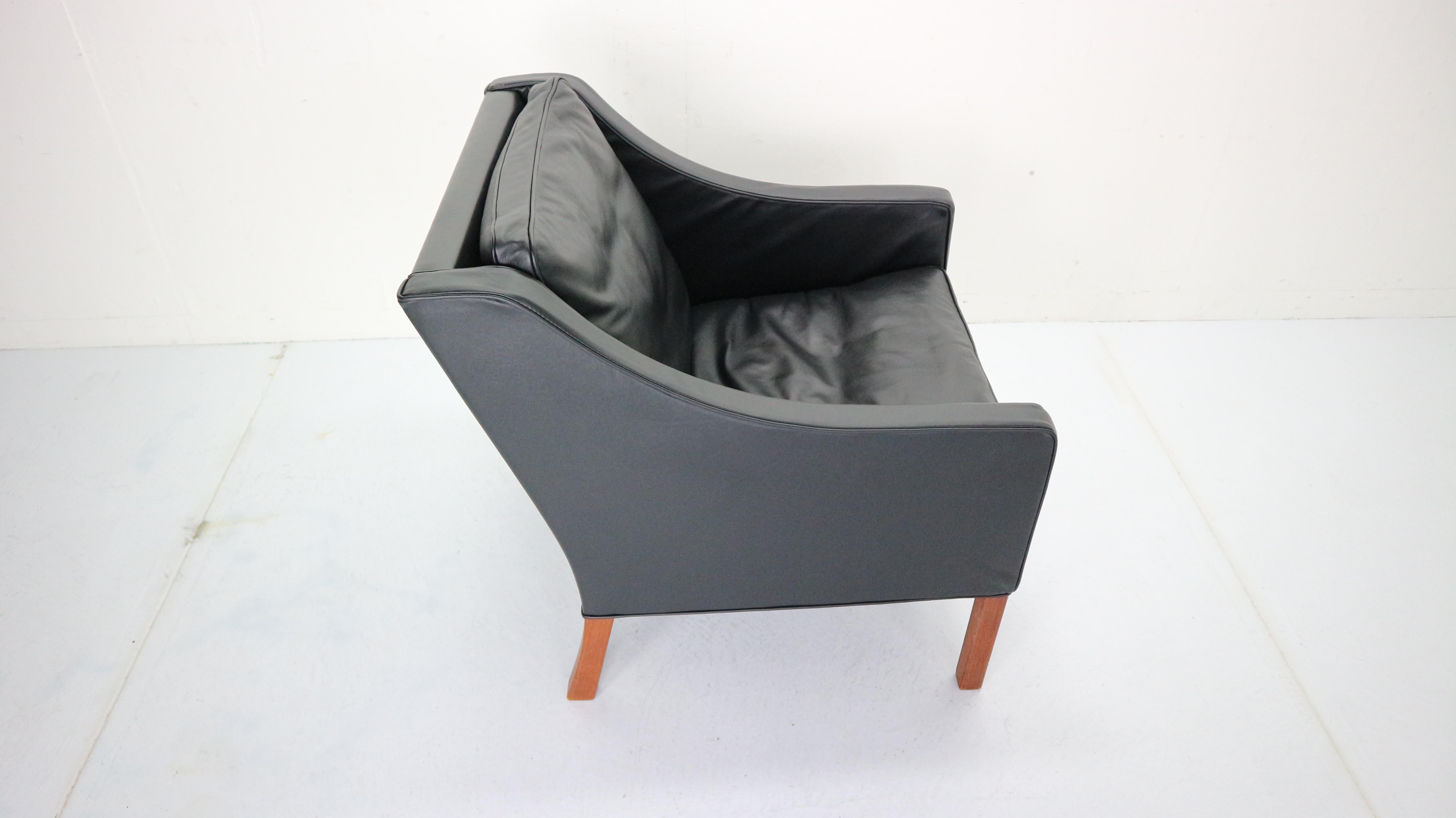 Børge Mogensen Model #2207 Black Leather Lounge Chair, 1960s Denmark In Good Condition In The Hague, NL