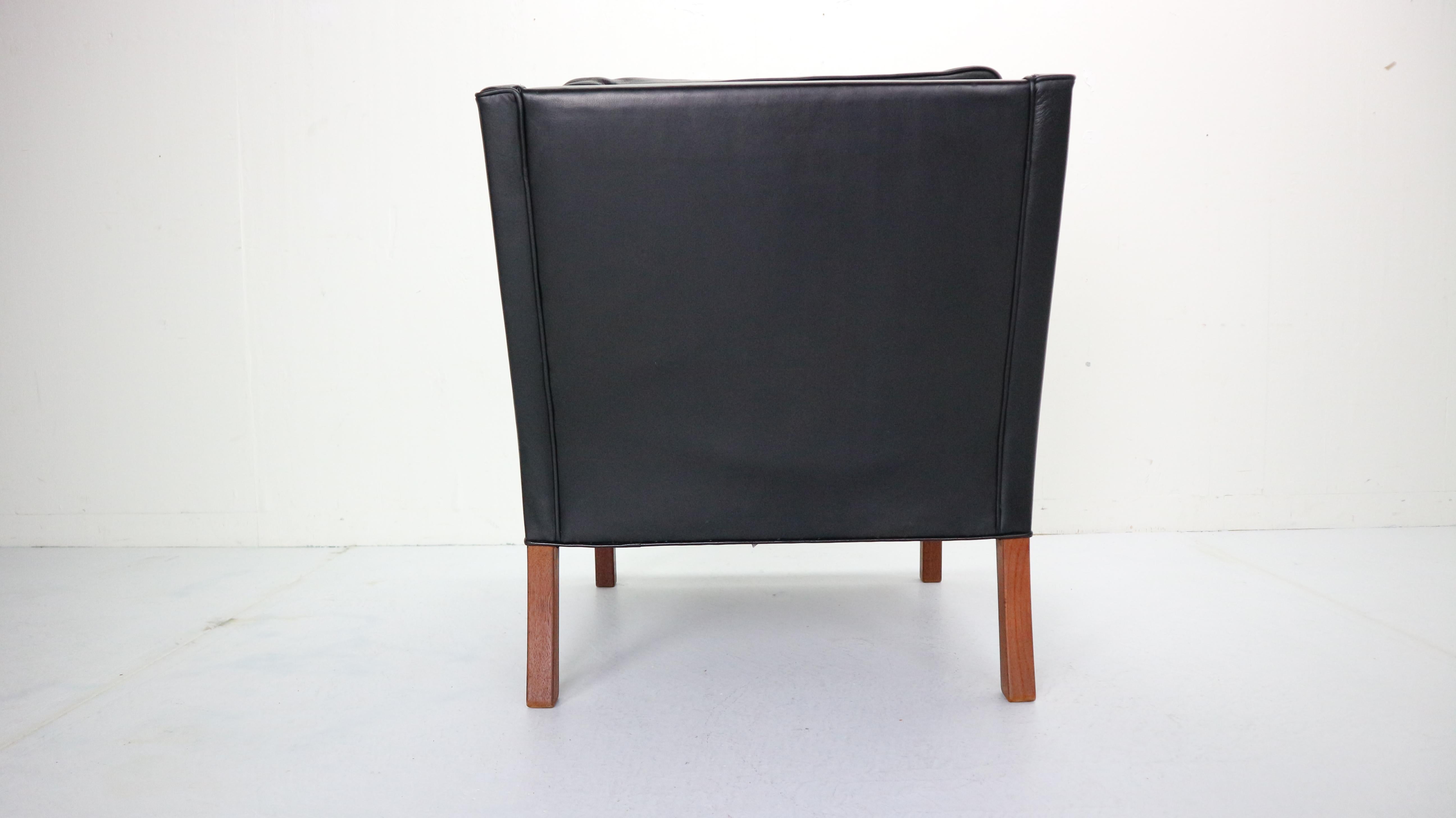 Børge Mogensen Model #2207 Black Leather Lounge Chair, 1960s Denmark 1