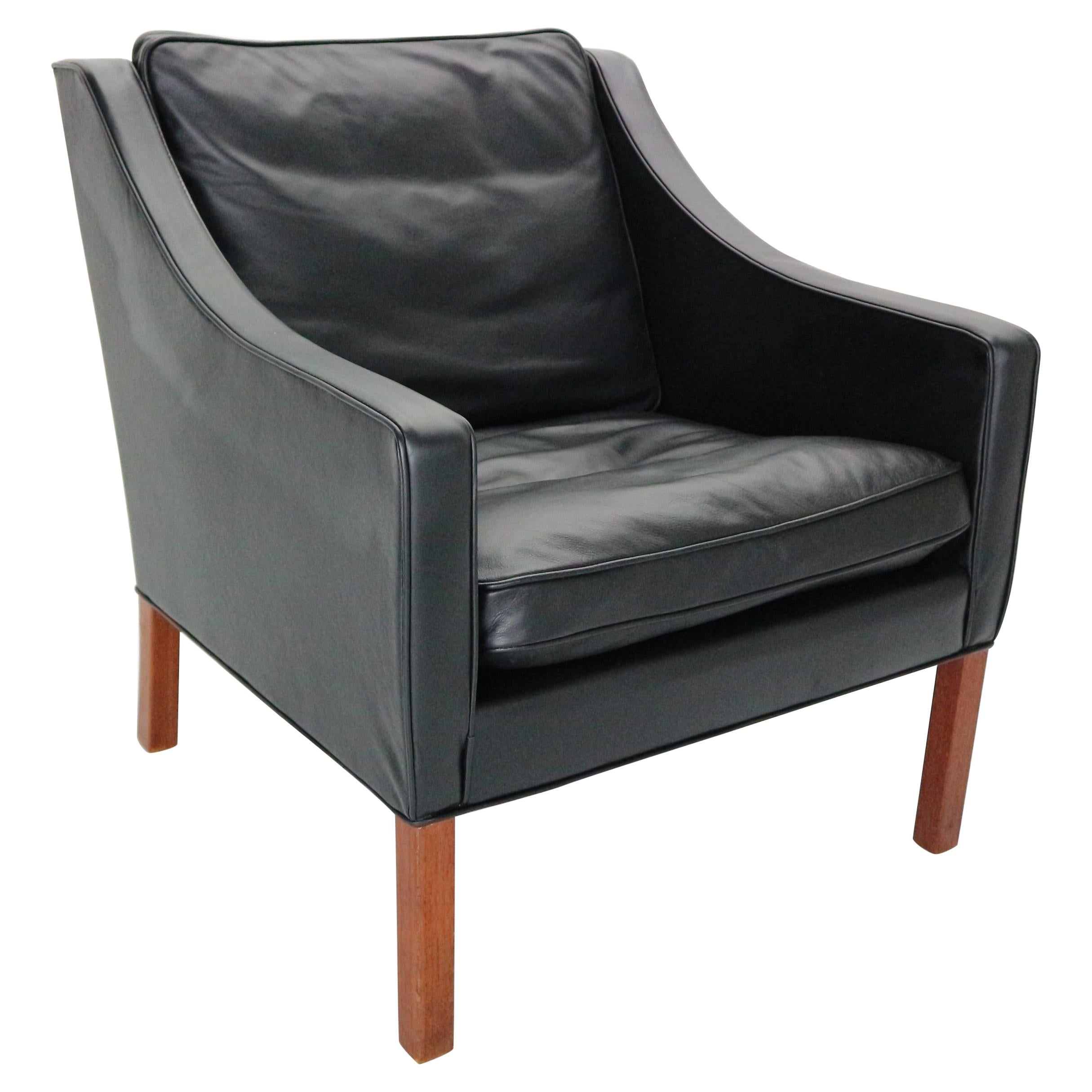 Børge Mogensen Model #2207 Black Leather Lounge Chair, 1960s Denmark