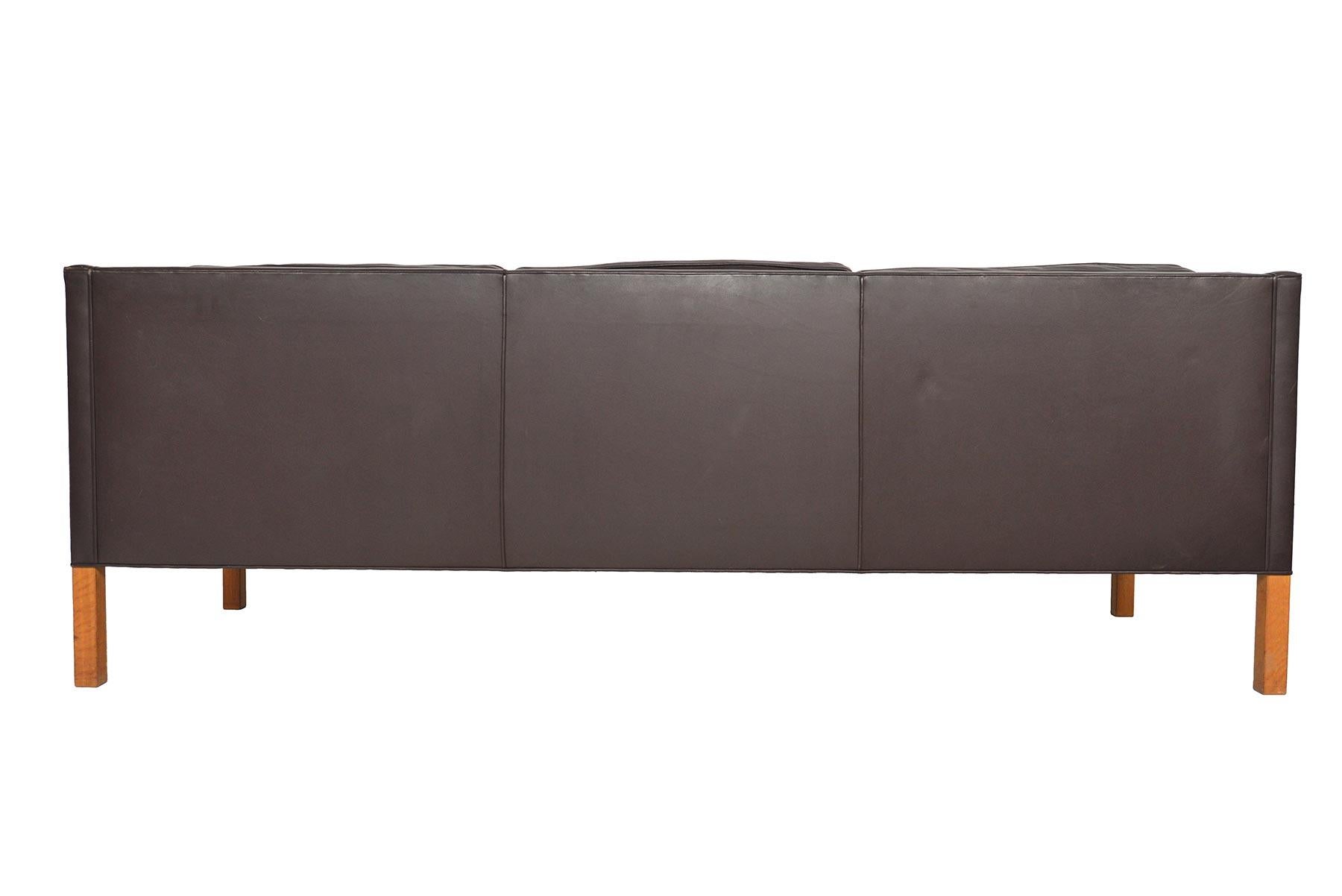 Danish Børge Mogensen Model 2213 Brown Leather Sofa