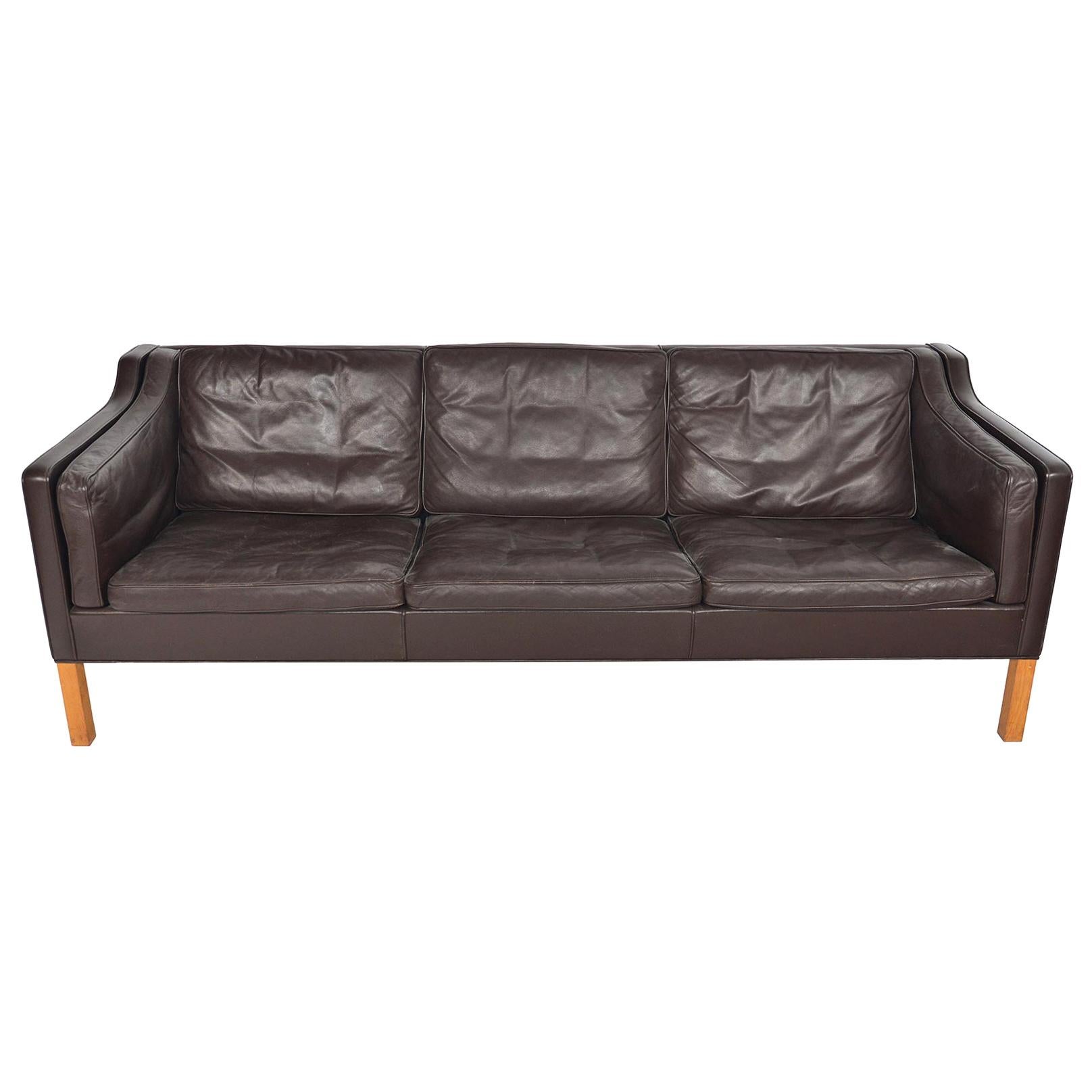 Børge Mogensen Model 2213 Brown Leather Sofa