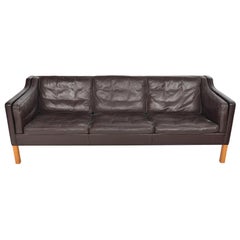 Børge Mogensen Model 2213 Brown Leather Sofa