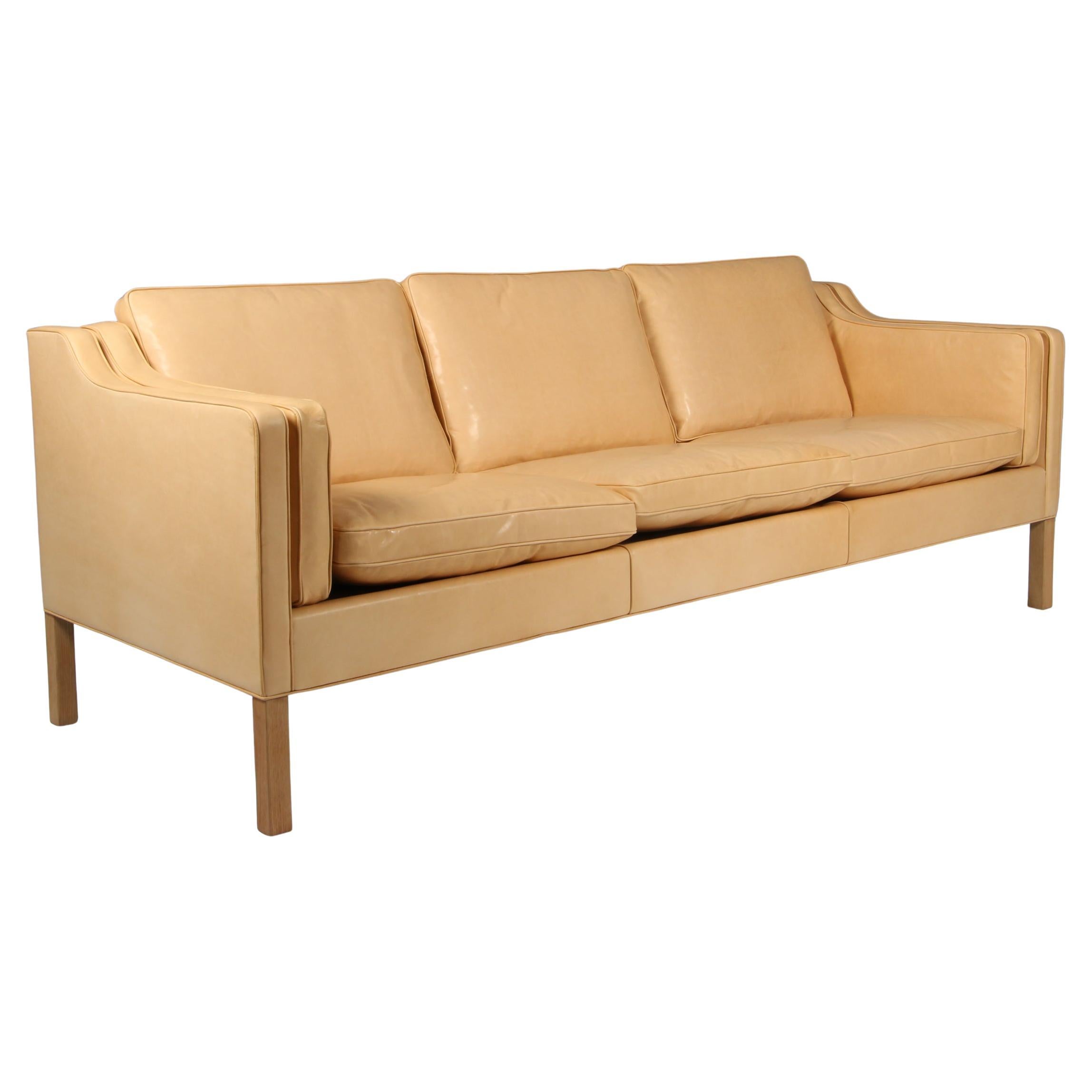 Børge Mogensen Model 2213 Sofa in light Aniline Leather, 1960s