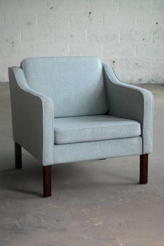 Børge Mogensen Model 2421 Style Danish Lounge Chairs in Cornflower Blue Wool