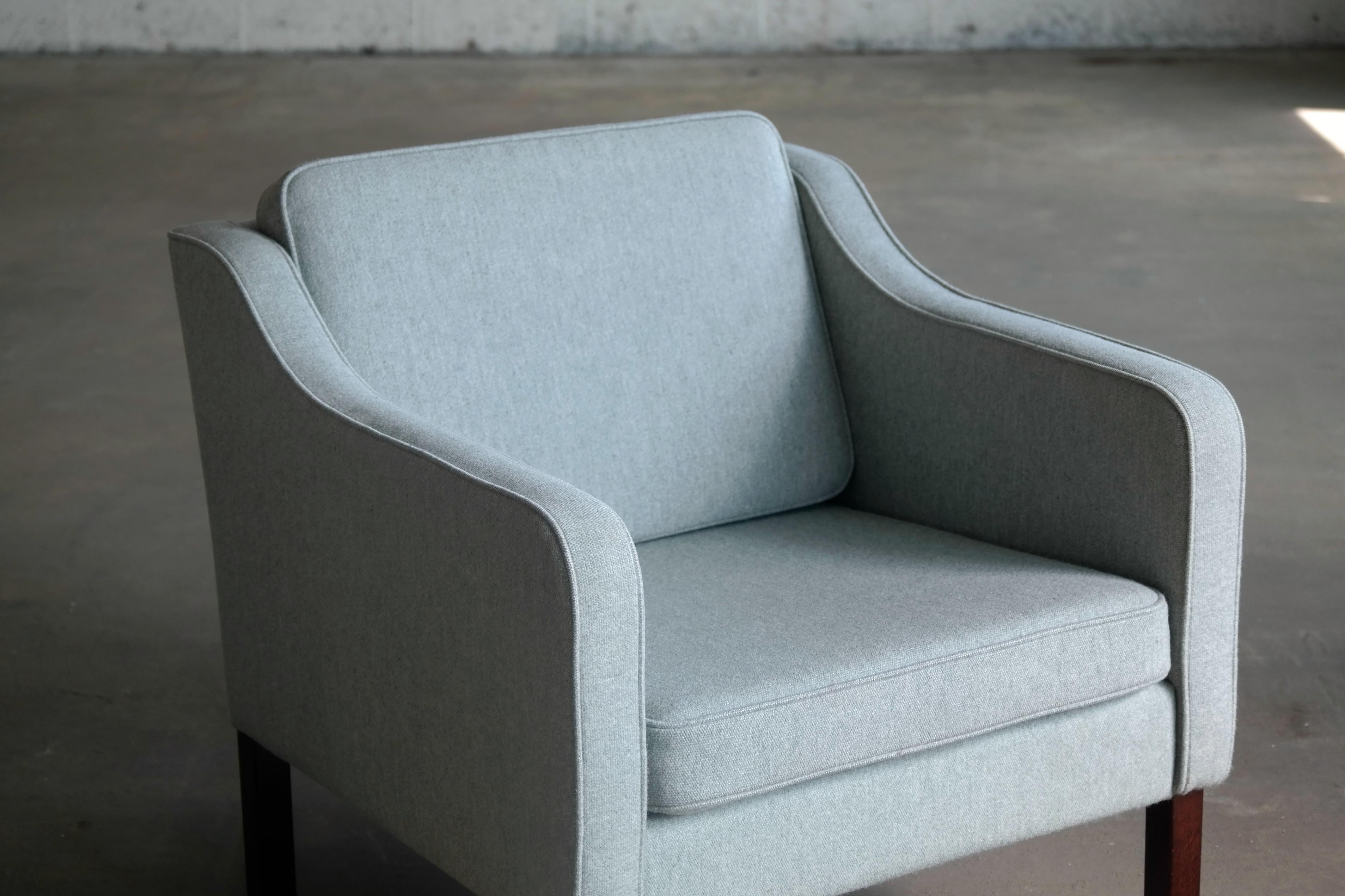 Mid-Century Modern Børge Mogensen Model 2421 Style Danish Lounge Chairs in Cornflower Blue Wool