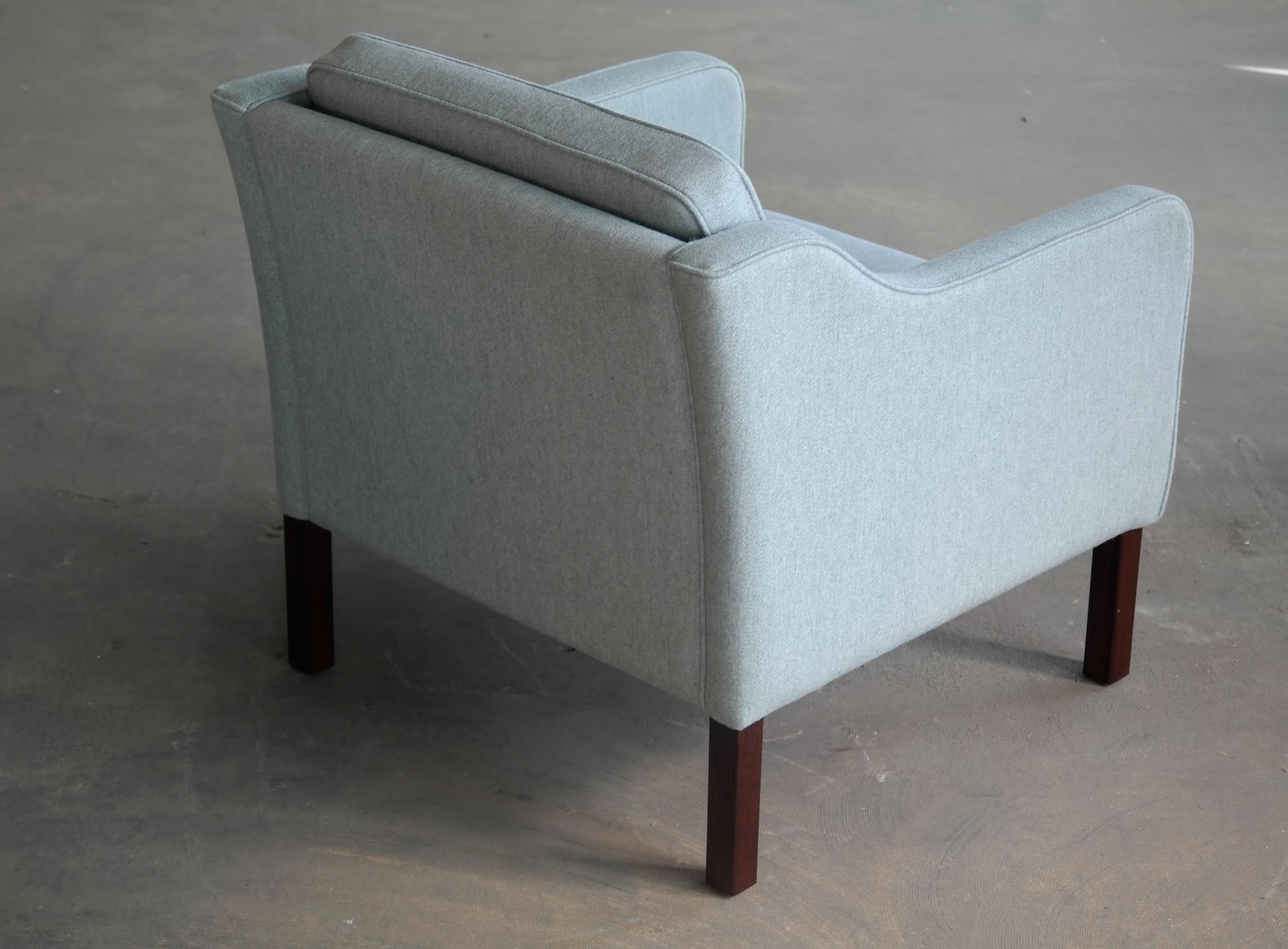 Børge Mogensen Model 2421 Style Danish Lounge Chairs in Cornflower Blue Wool 1