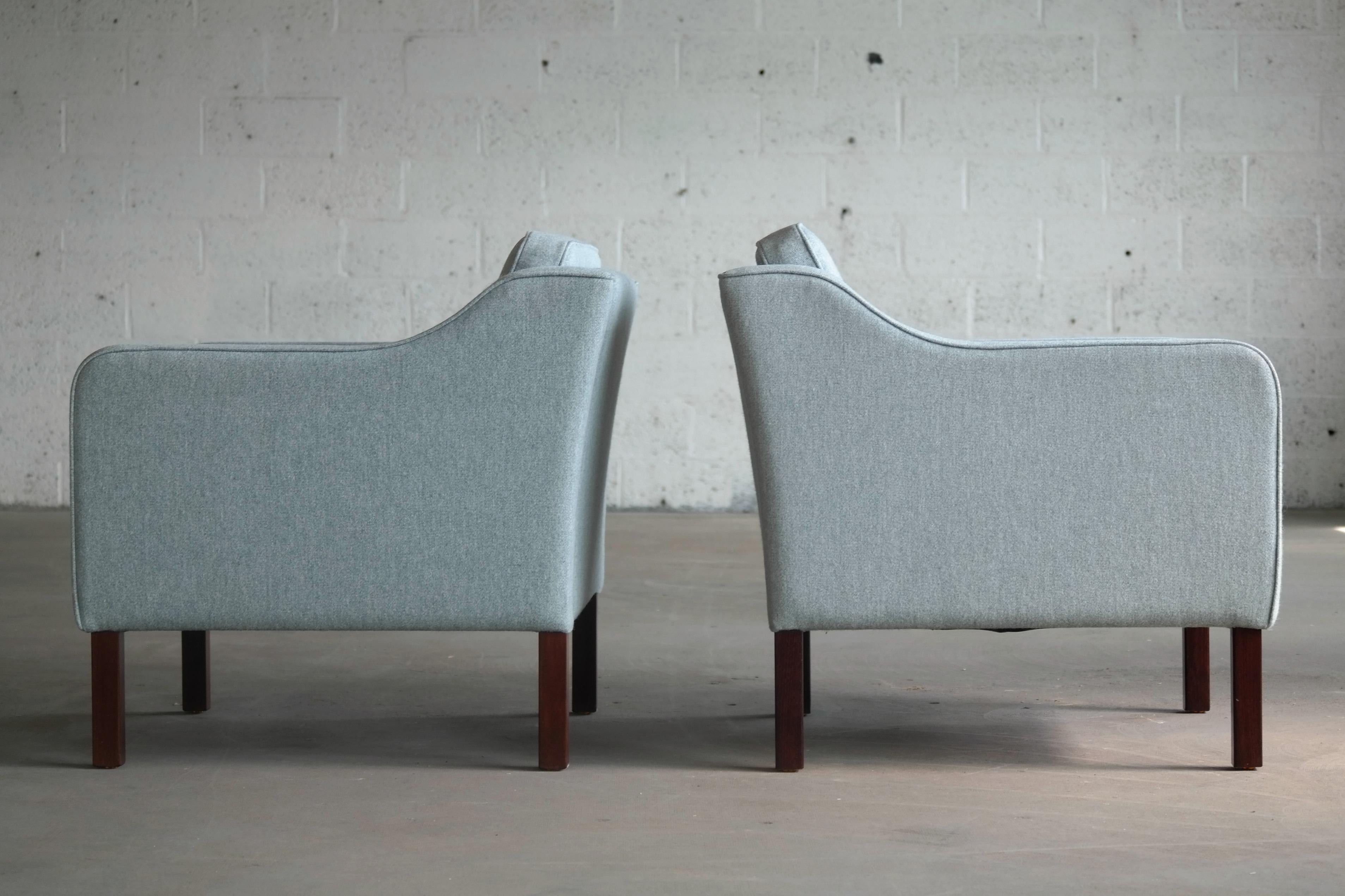 Børge Mogensen Model 2421 Style Danish Lounge Chairs in Cornflower Blue Wool 2
