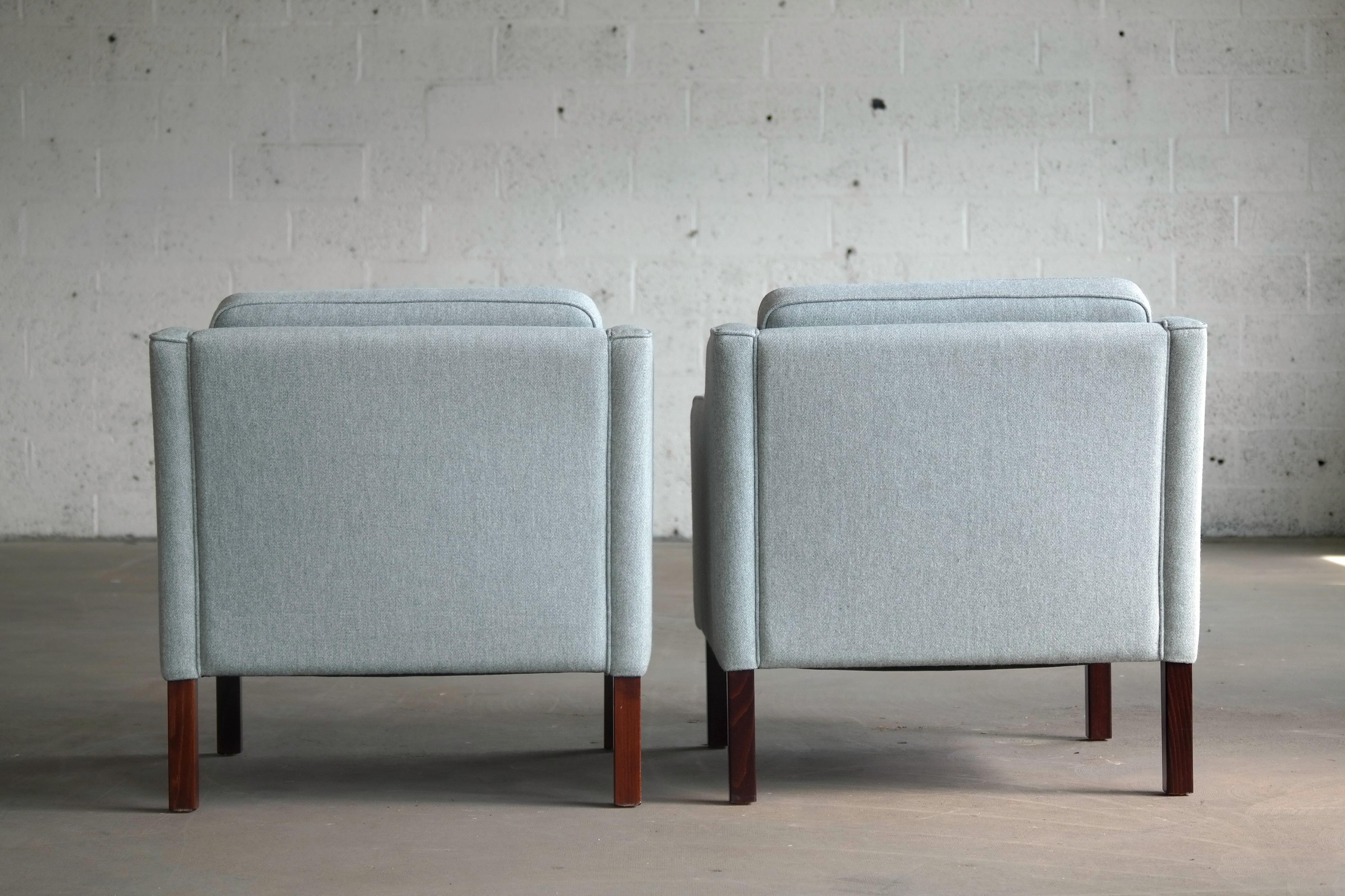 Børge Mogensen Model 2421 Style Danish Lounge Chairs in Cornflower Blue Wool 3