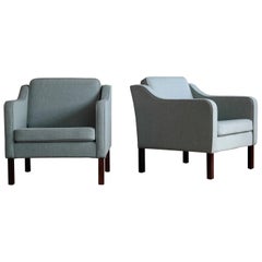 Børge Mogensen Model 2421 Style Danish Lounge Chairs in Cornflower Blue Wool