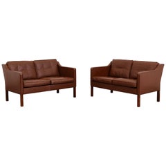 Børge Mogensen Model 2422 Fredericia Brown Leather Sofa or Loveseat, Set of Two