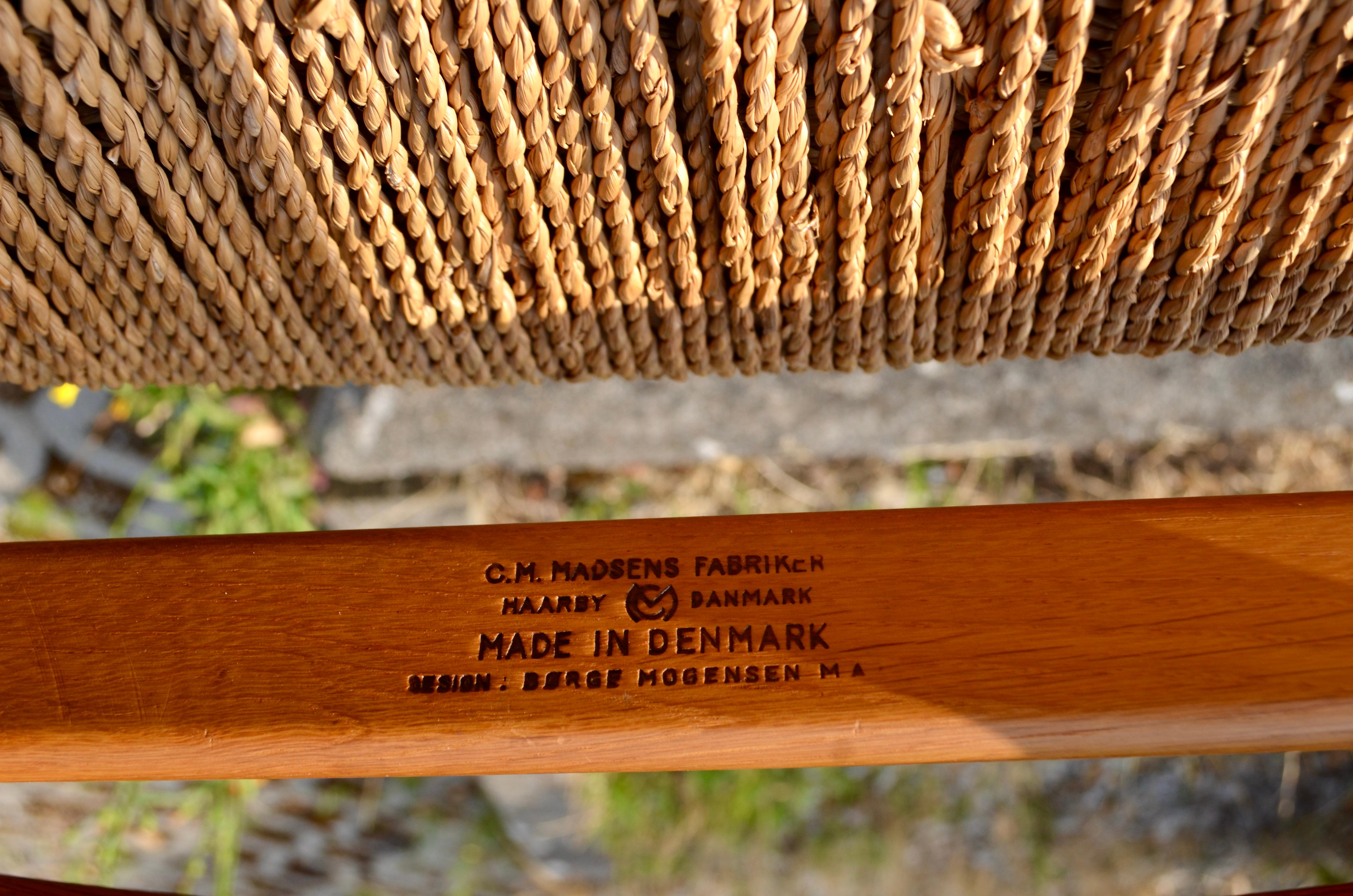 Corde en papier Chaises de salle à manger en chêne modèle BM1 de Børge Mogensen pour C.I.C. Madsens Set de 6 en vente