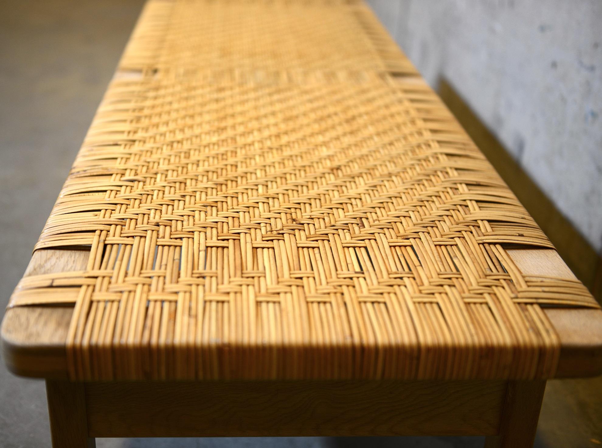 Børge Mogensen Oak and Rattan Bench 1960s Fredericia Furniture, Denmark In Good Condition For Sale In Limhamn, SE