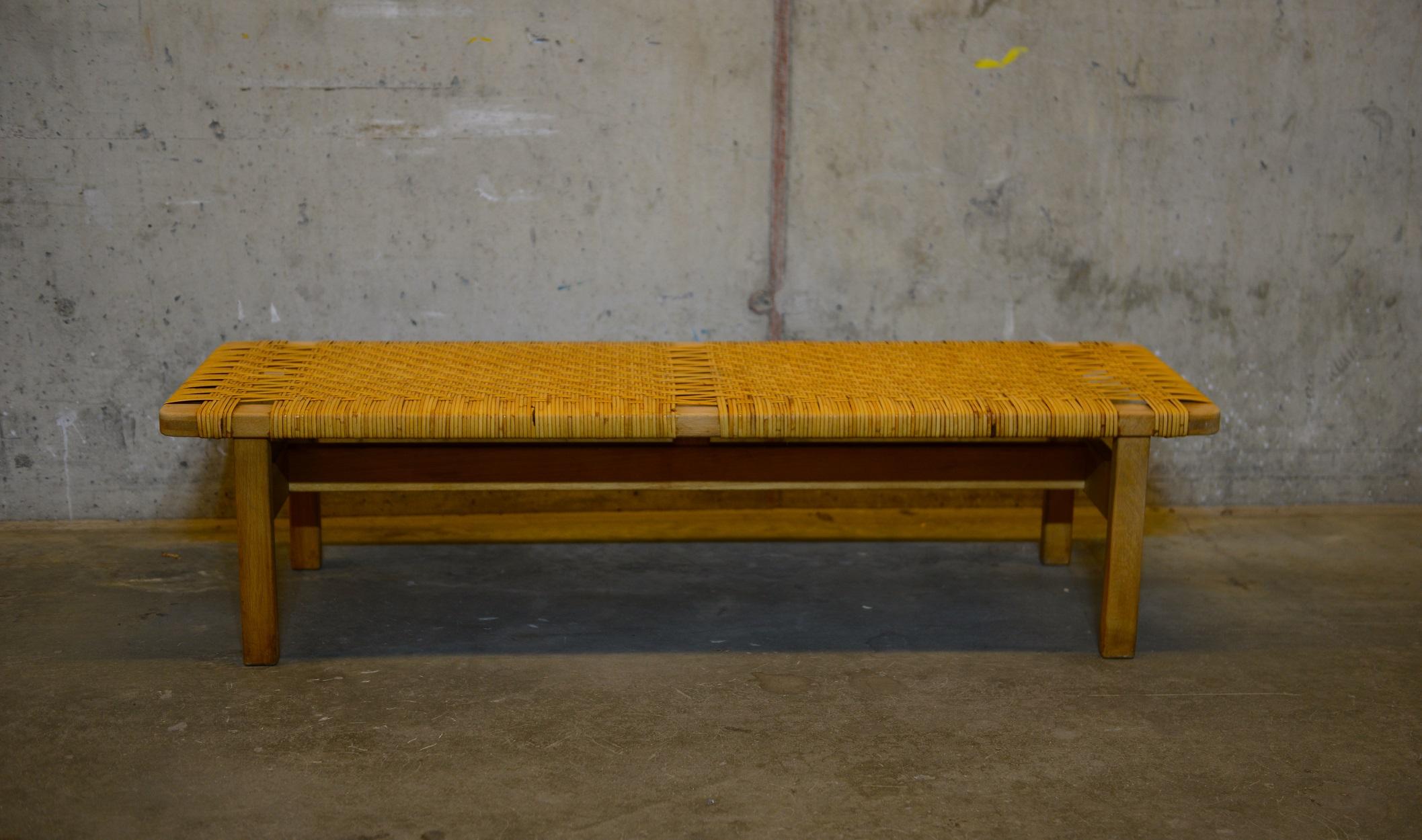 20th Century Børge Mogensen Oak and Rattan Bench 1960s Fredericia Furniture, Denmark For Sale