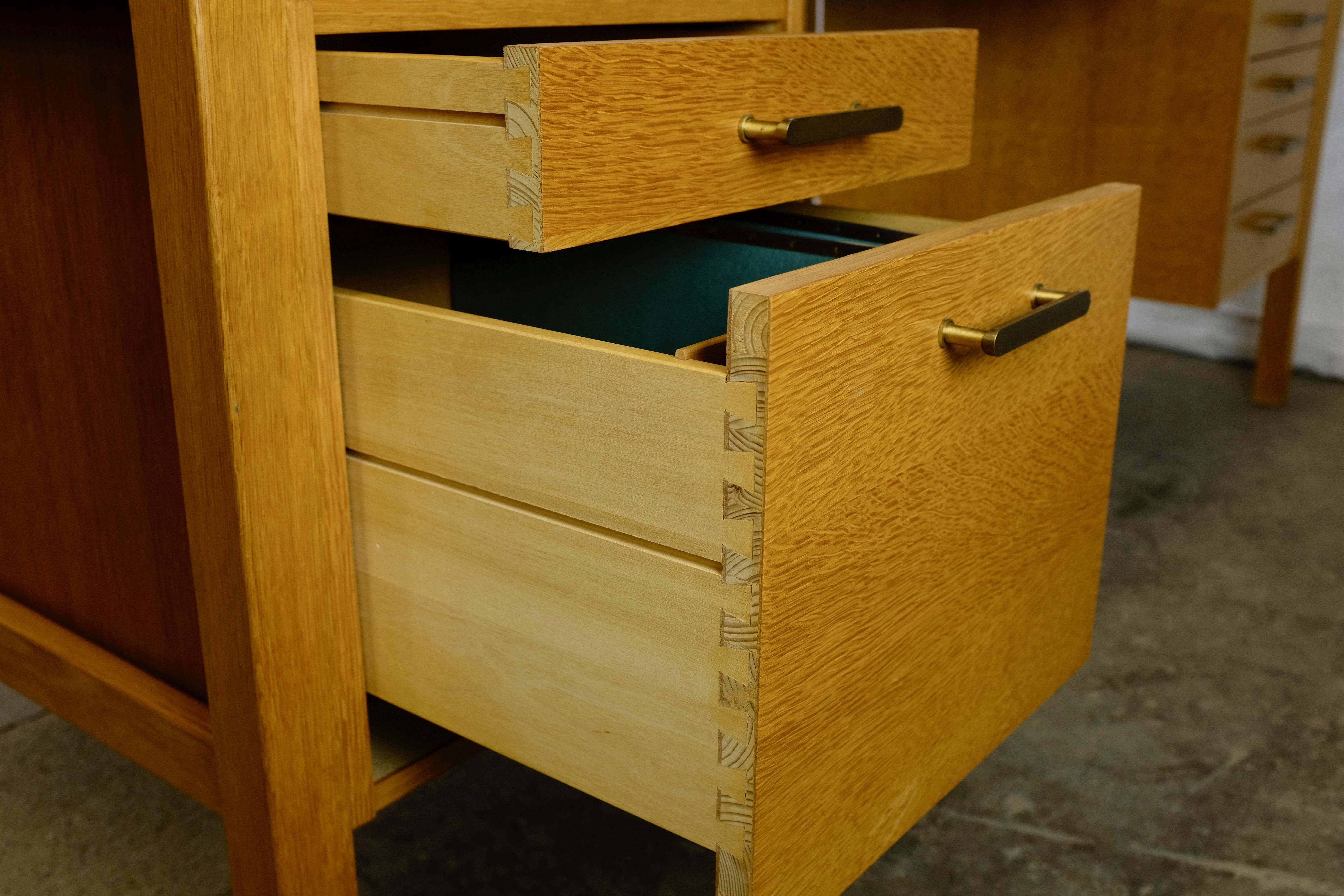 Brass Børge Mogensen Oak Desk by Søborg Møbelfabrik For Sale