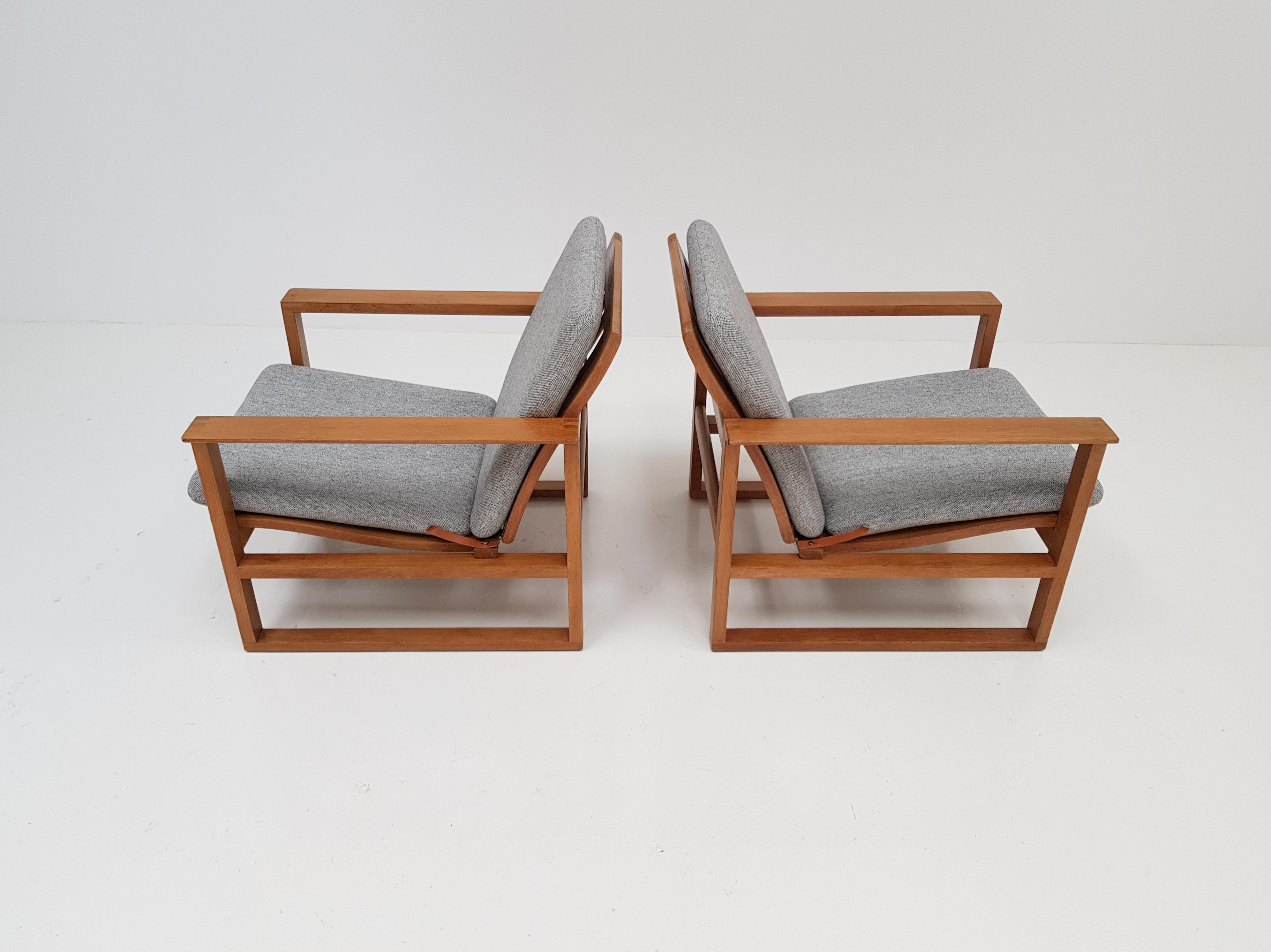 20th Century Børge Mogensen Oak Lounge Sled Chairs Designed 1956 for Frederica Stolefabrik