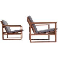 Børge Mogensen Oak Lounge Sled Chairs Designed 1956 for Frederica Stolefabrik