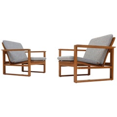 Børge Mogensen Oak Lounge Sled Chairs Designed 1956 for Frederica Stolefabrik