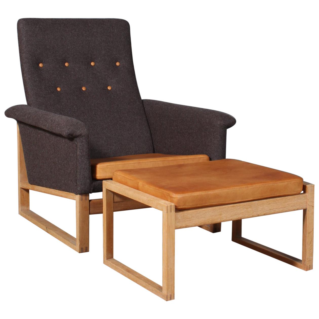 Børge Mogensen Oak Sled Lounge Chair with Ottoman