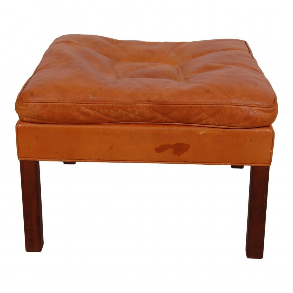 Mid-Century Modern Børge Mogensen Ottoman in patinated cognac leather For Sale