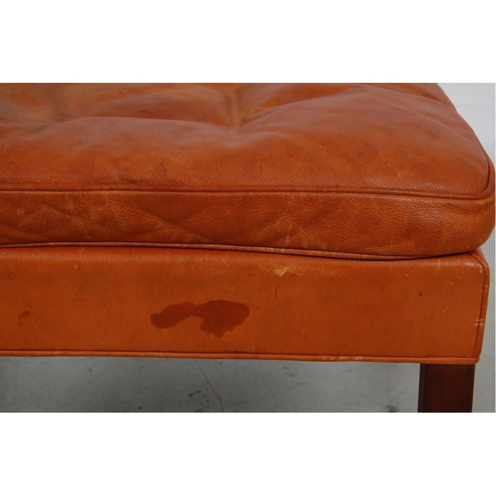 Danish Børge Mogensen Ottoman in patinated cognac leather For Sale