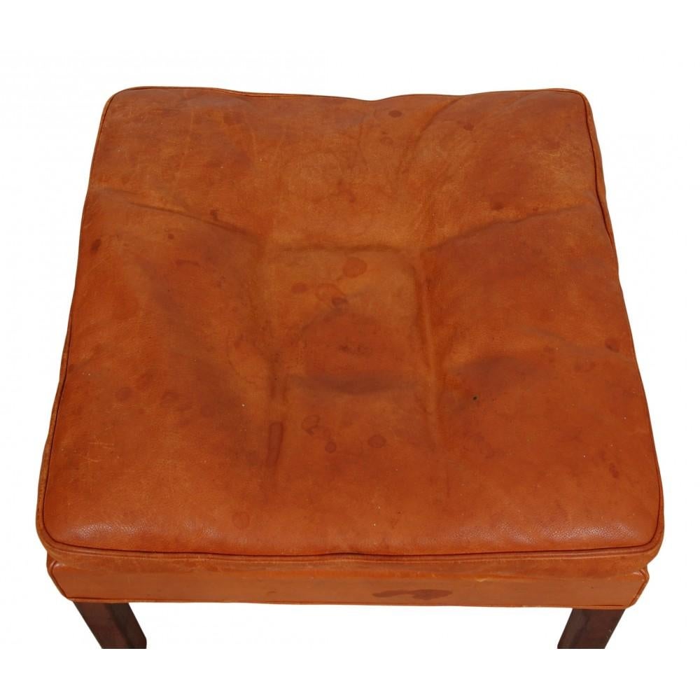 20th Century Børge Mogensen Ottoman in patinated cognac leather For Sale