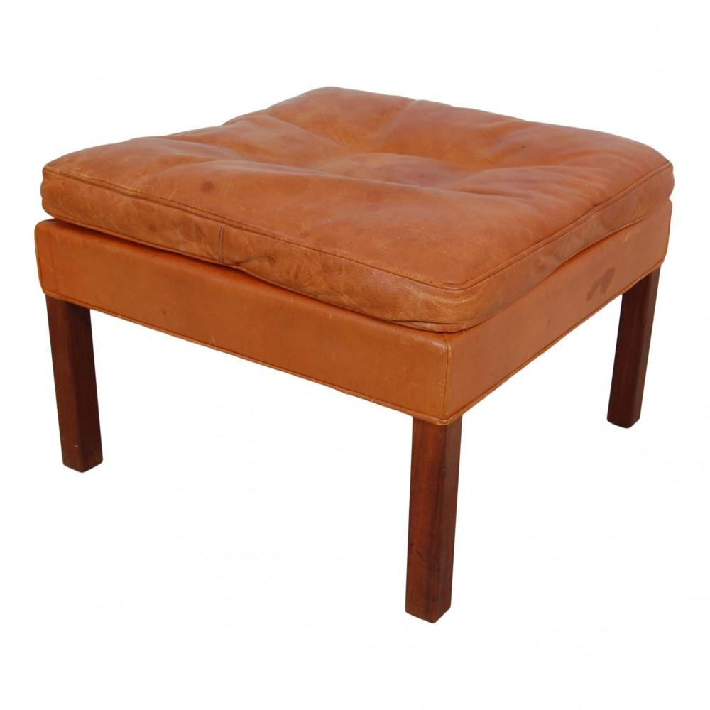 Børge Mogensen Ottoman in patinated cognac leather For Sale 1