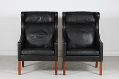 Børge Mogensen Pair of Chairs 2204 with Black Leather by Fredericia Stolefabrik