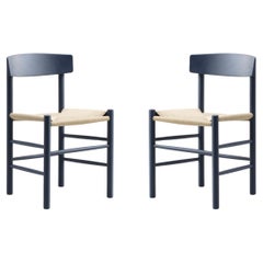 Børge Mogensen Pair of J39 Mogensen Chairs, Natural Paper Cord/Beech Indigo Blue