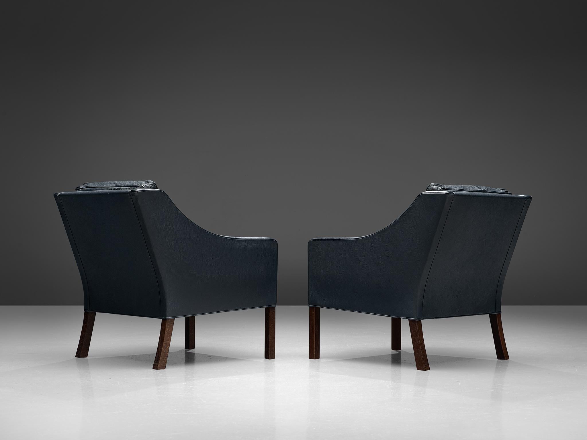 Danish Børge Mogensen Pair of Lounge Chairs in Navy Leather