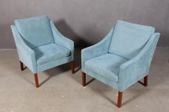 Børge Mogensen Pair of Lounge Chairs in Original Microfiber Fabric, Model 2207