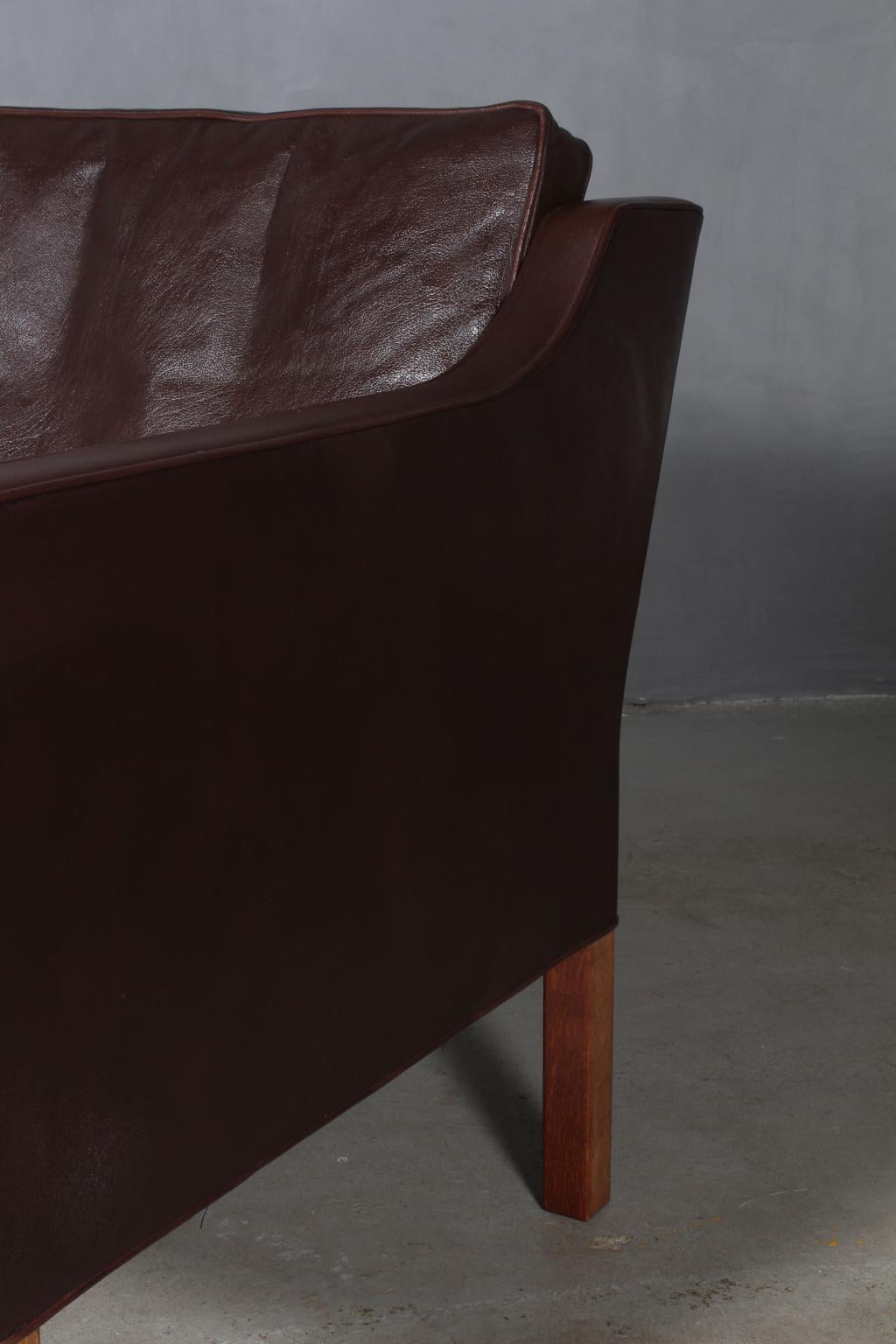 Danish Børge Mogensen Pair of Lounge Chairs, Model 2421, Dark Brown Original Leather