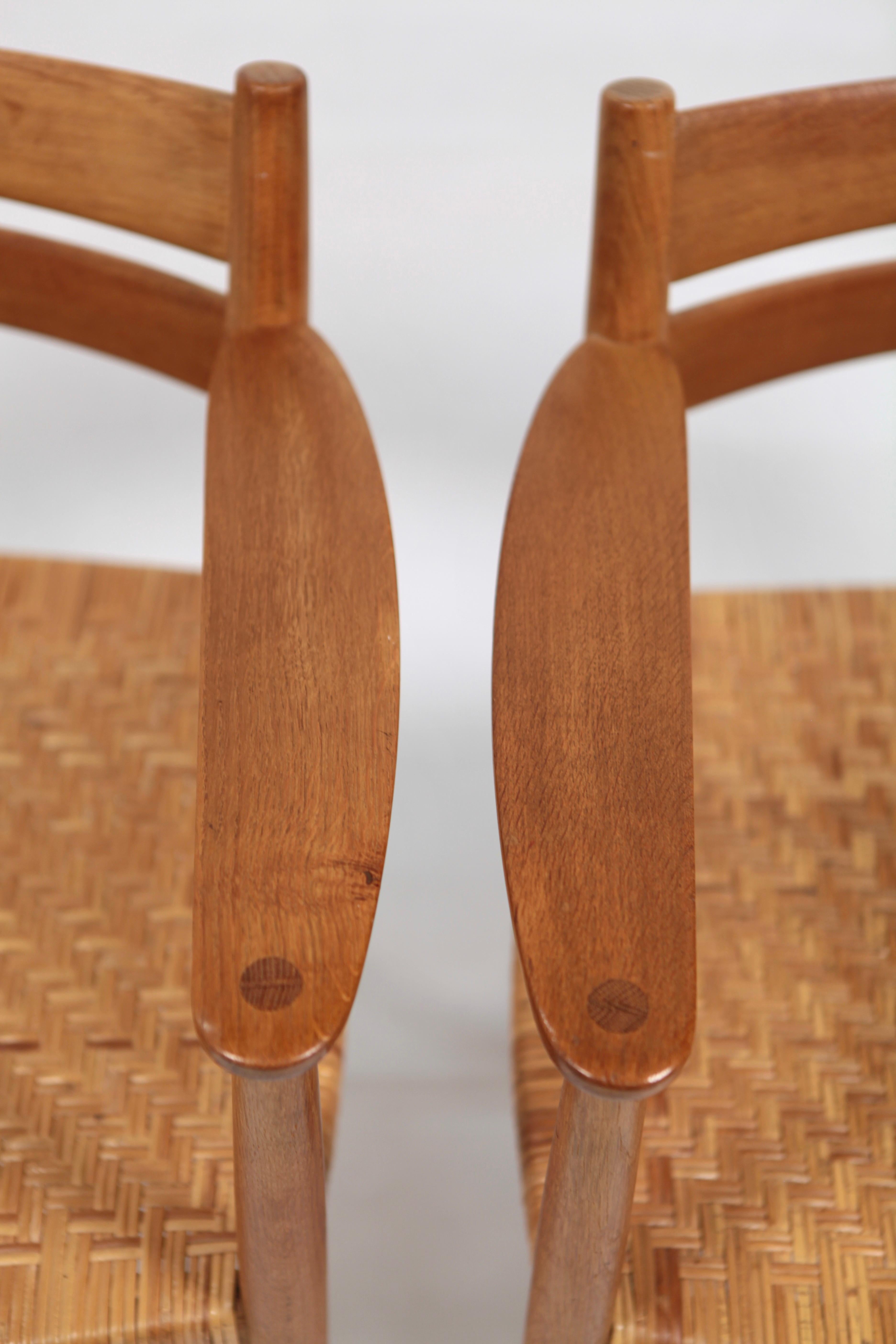 Børge Mogensen, Pair of Rare 'BM1' Armchairs in Oak and Cane, Sweden, 1960s For Sale 12
