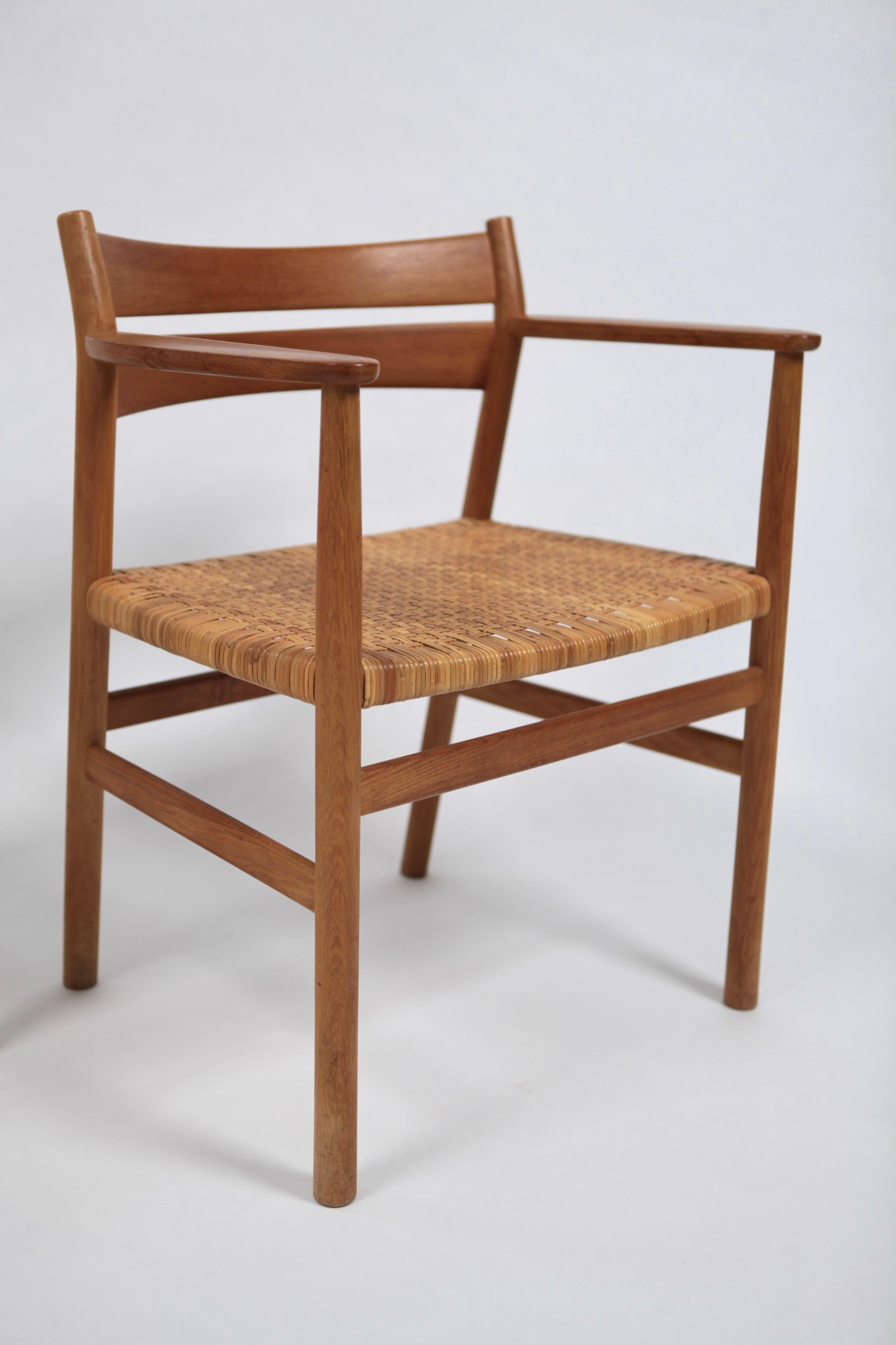 Scandinavian Modern Børge Mogensen, Pair of Rare 'BM1' Armchairs in Oak and Cane, Sweden, 1960s For Sale