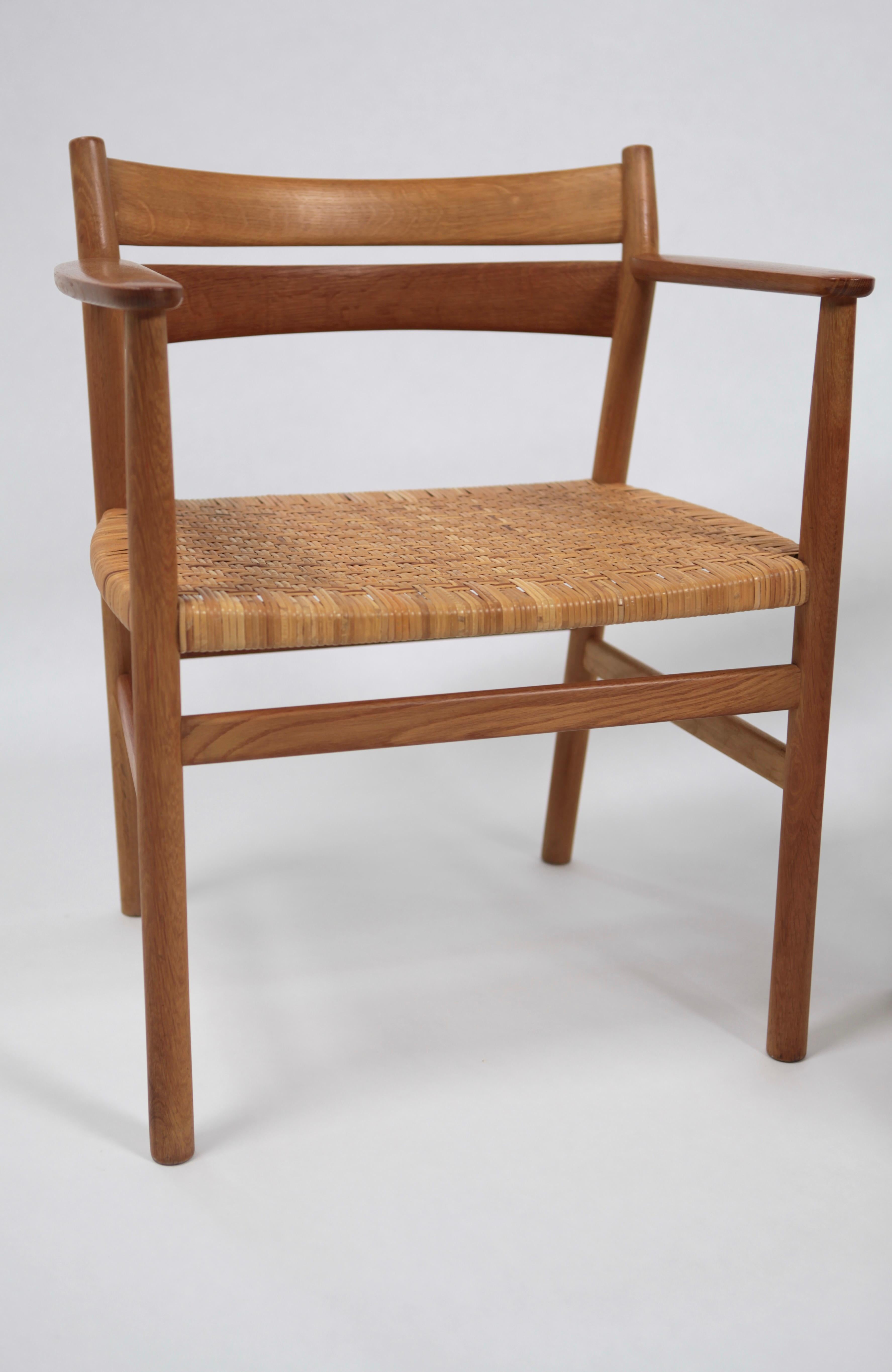 Danish Børge Mogensen, Pair of Rare 'BM1' Armchairs in Oak and Cane, Sweden, 1960s For Sale