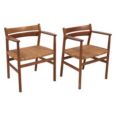 Børge Mogensen, Pair of Rare 'BM1' Armchairs in Oak and Cane, Sweden, 1960s