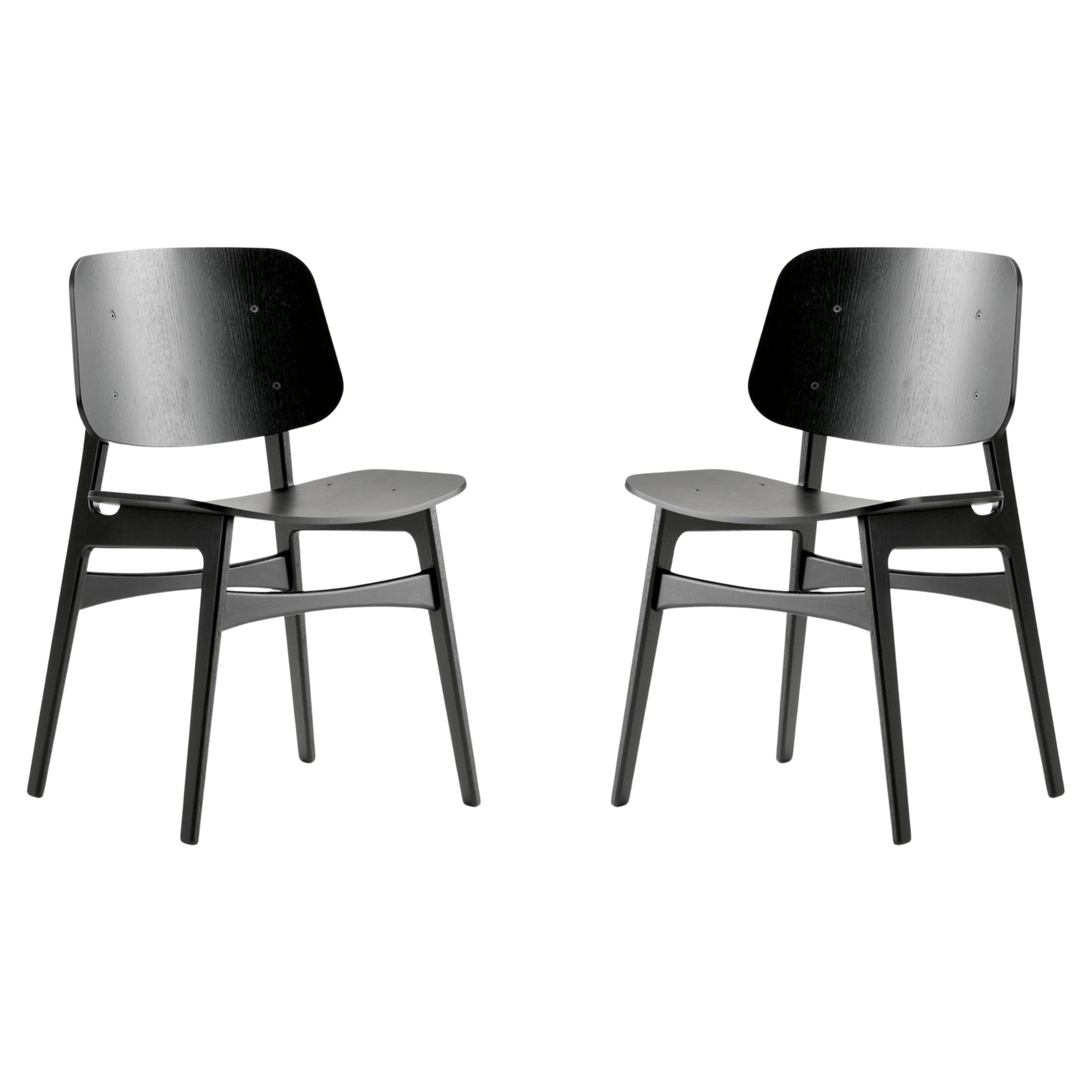 Børge Mogensen Coppia di sedie con base in Wood Wood Søborg in Oak laccato nero - Fredericia