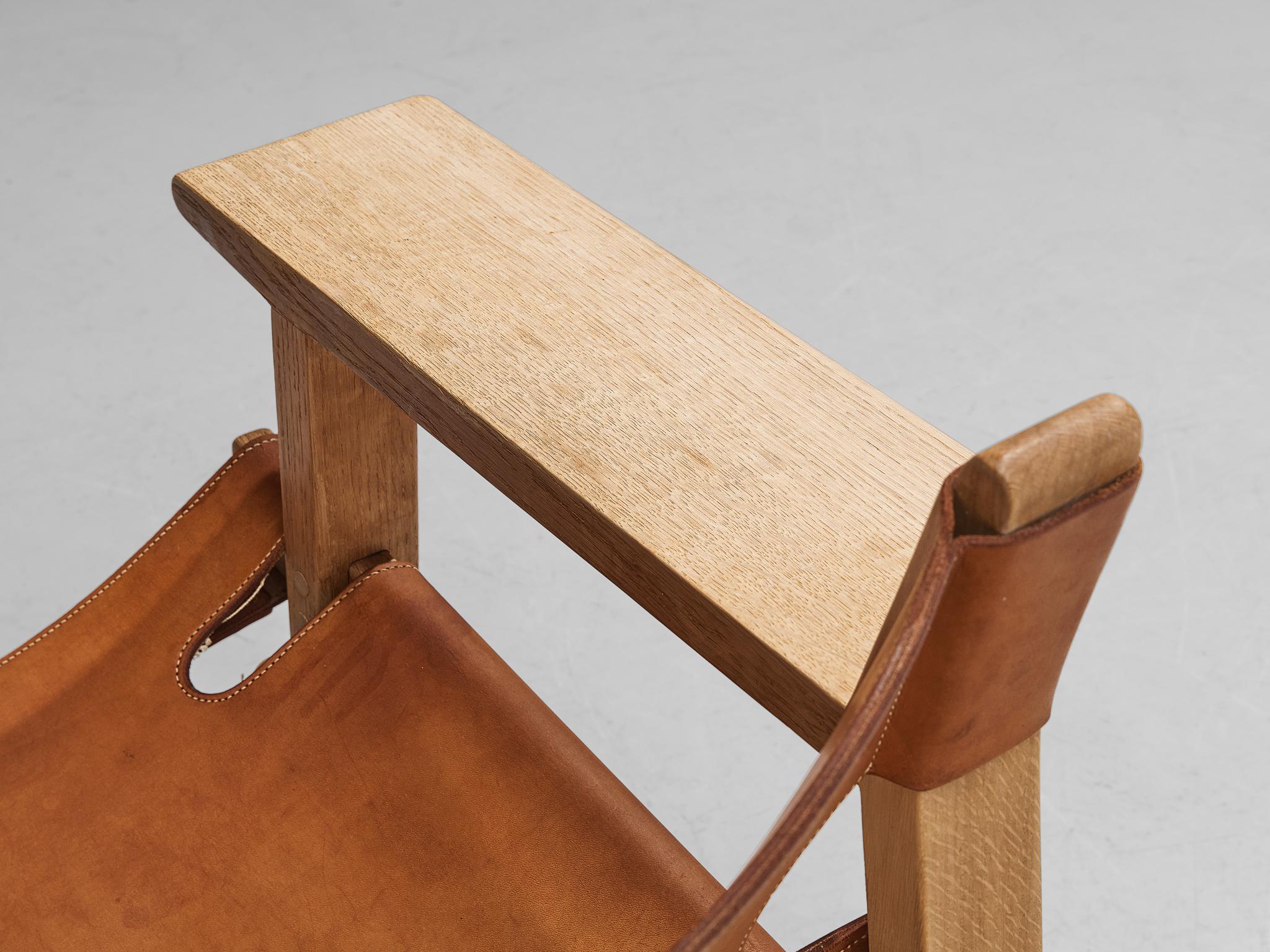 Børge Mogensen Pair of 'Spanish Chairs in Oak and Cognac Leather 3